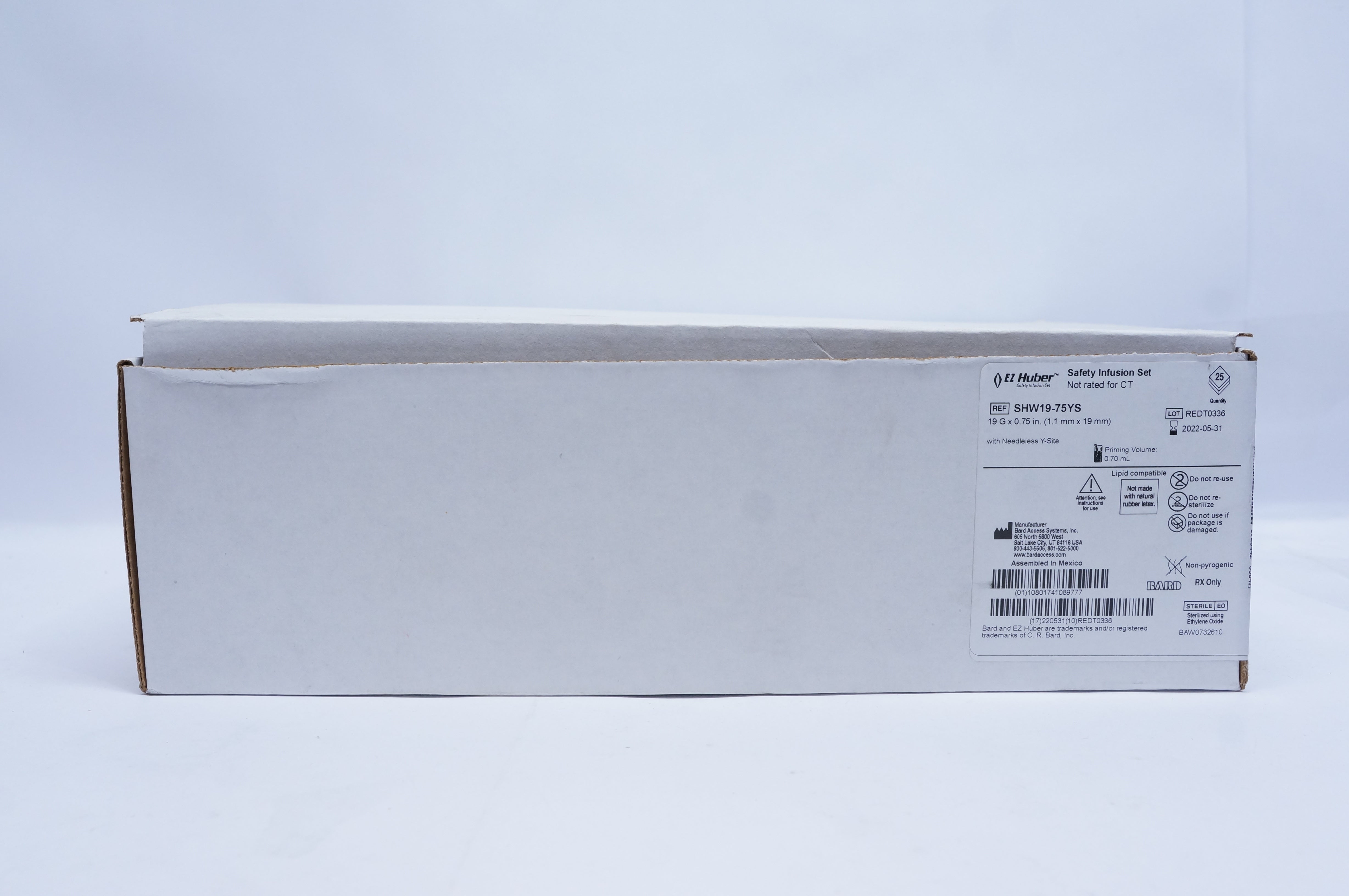 Bard SHW19-75YS EZ Huber Safety Set 19G x 0.75inch - Box of 25