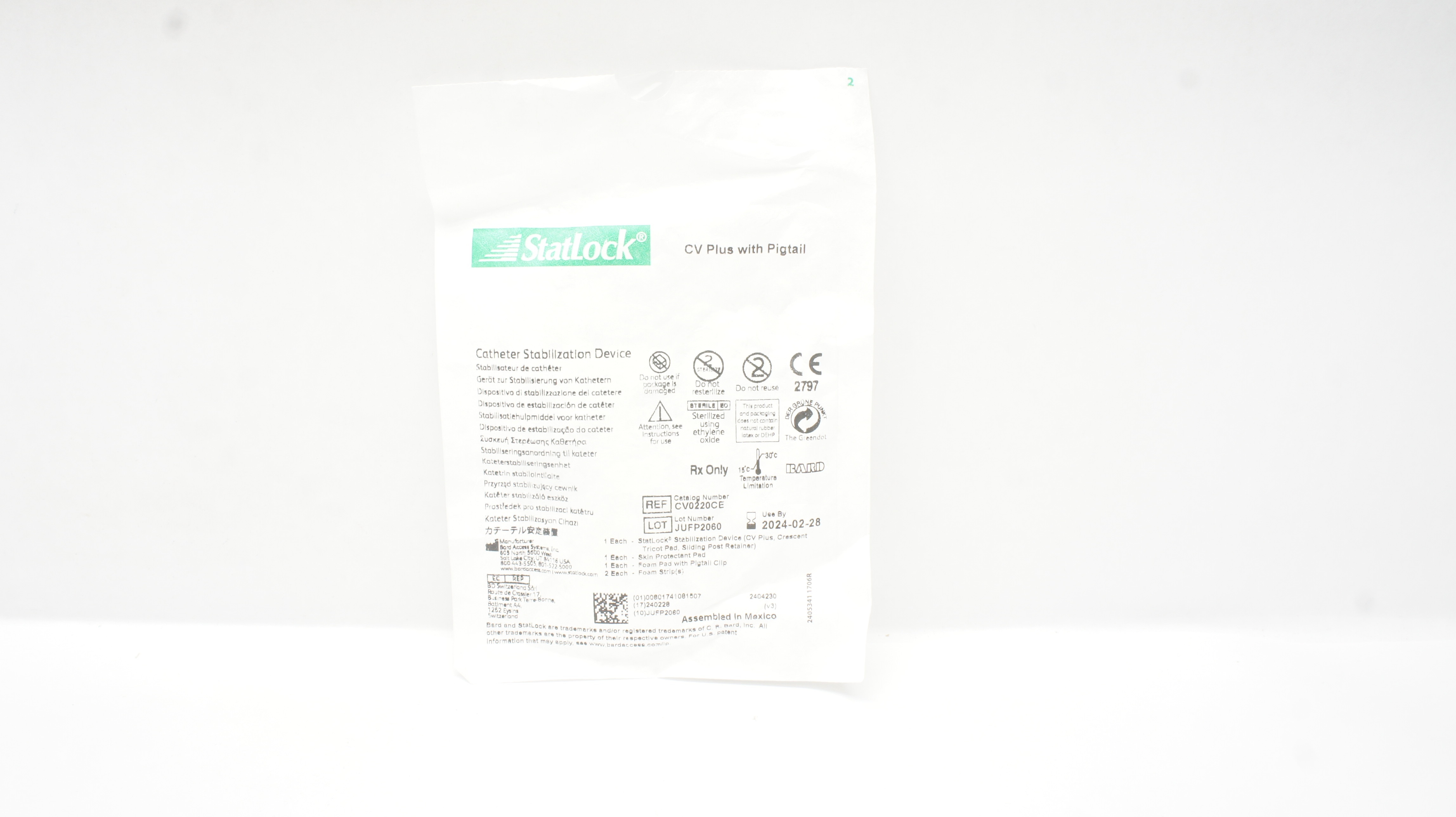 Bard CV0220CE StatLock CV Plus w/ Pigtail, Cath. Stabilization Device (x)