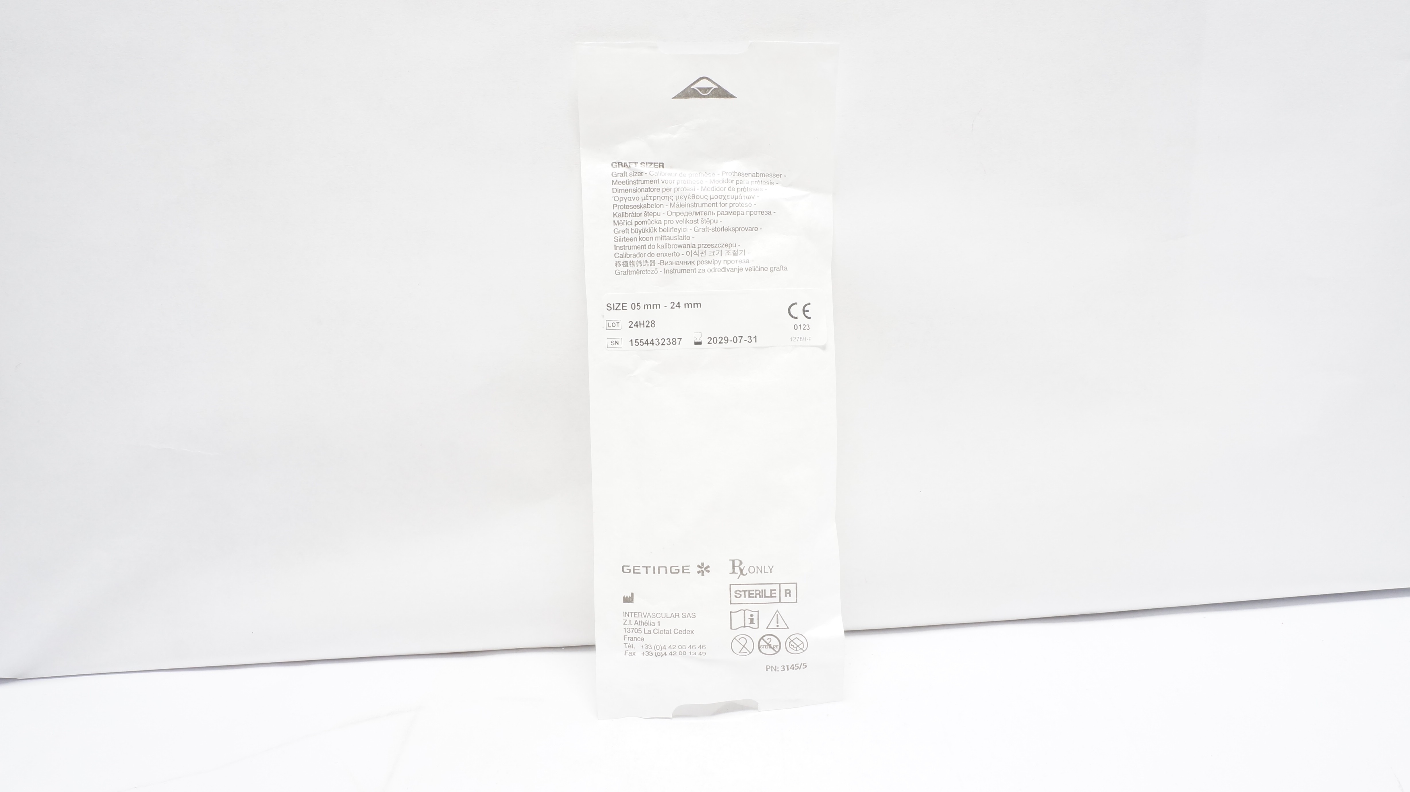 Intervascular 1554432387 Getinge Graft Sizer, Size 05mm - 24mm