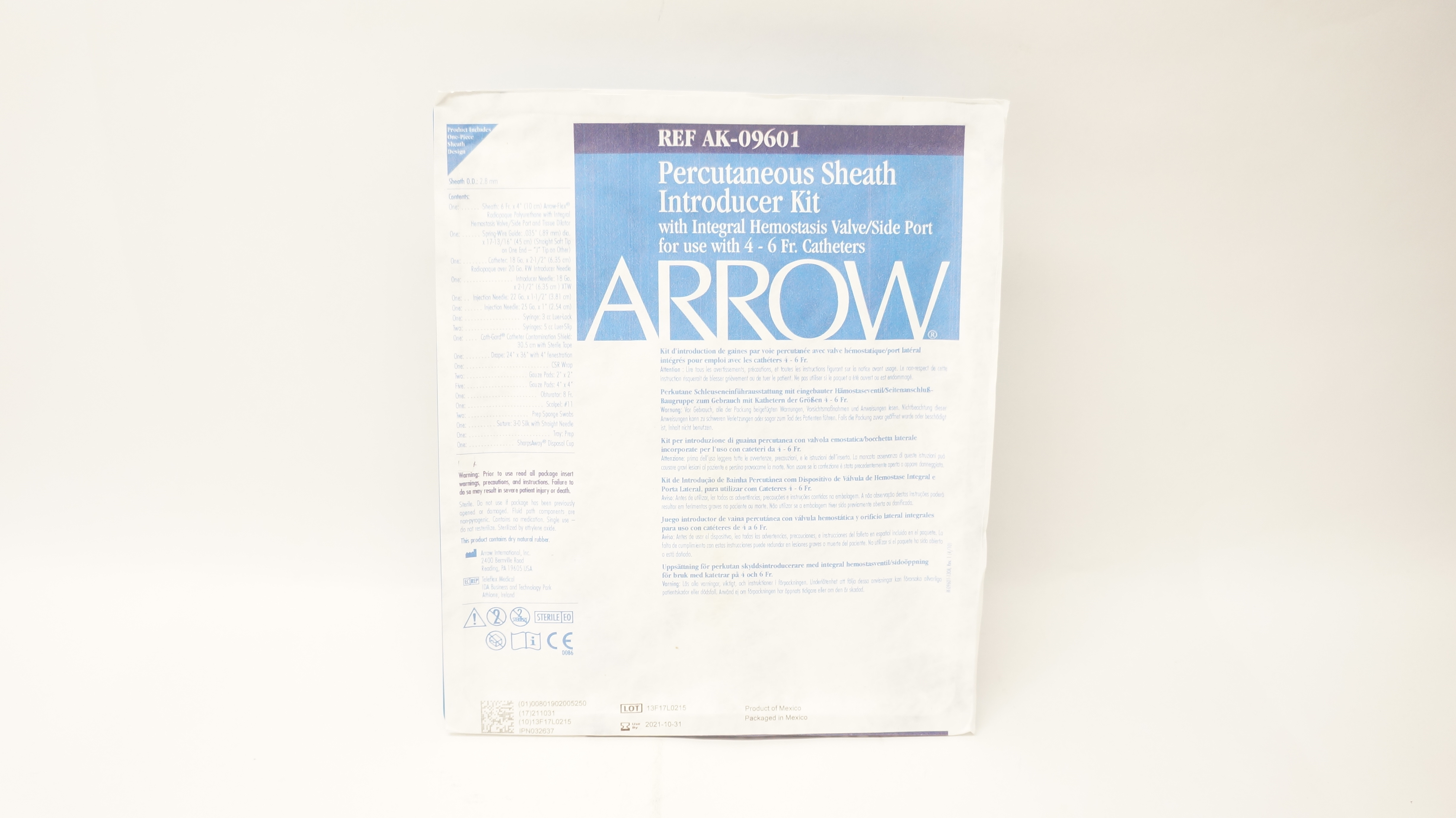 Arrow AK-09601 Percutaneous Sheath Introducer Kit 6FR x 10cm x .035inch (x)