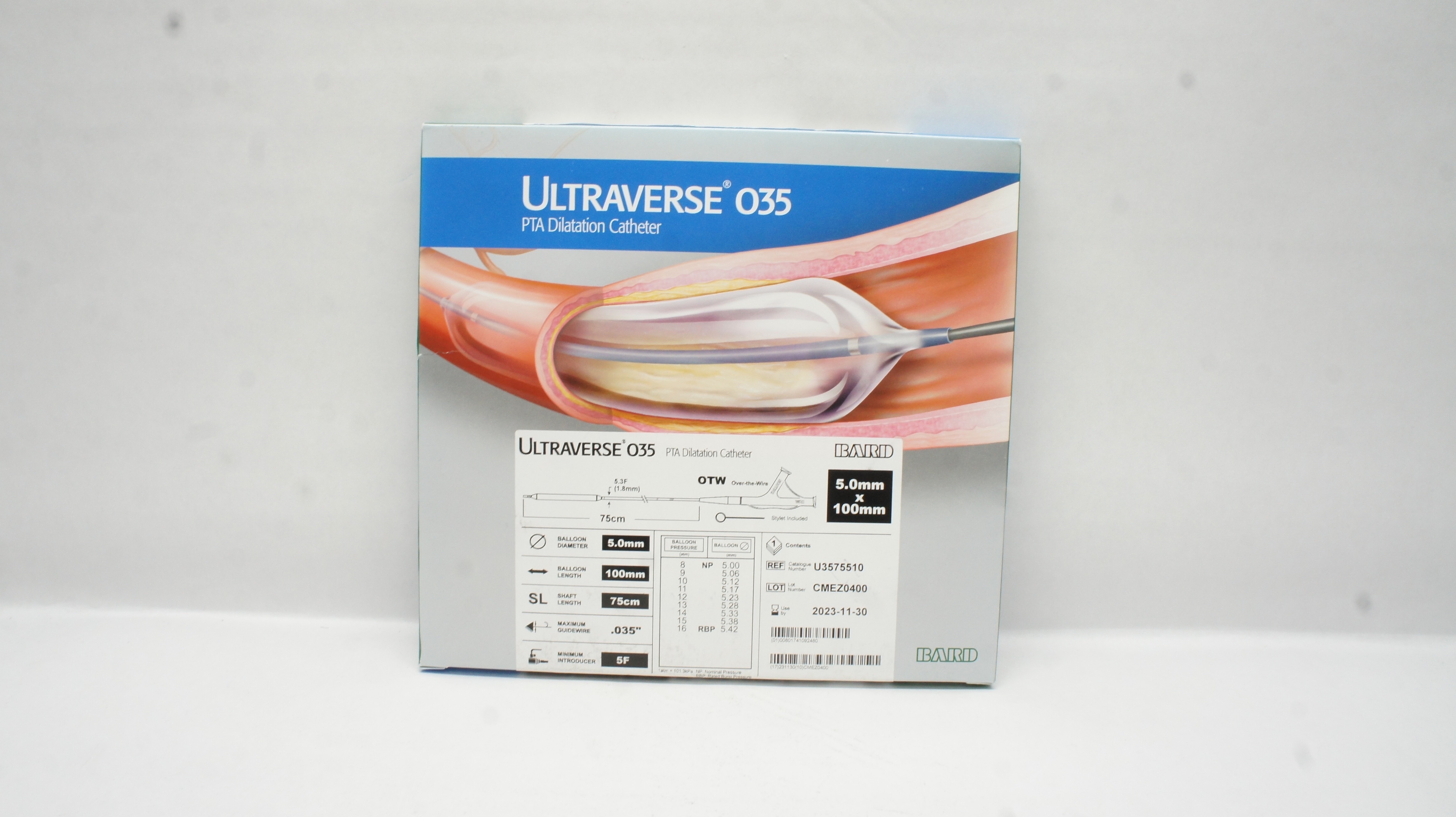 Bard U3575510 Ultraverse 035 PTA Dilatation Cath. 5.0mm x 100mm (x)