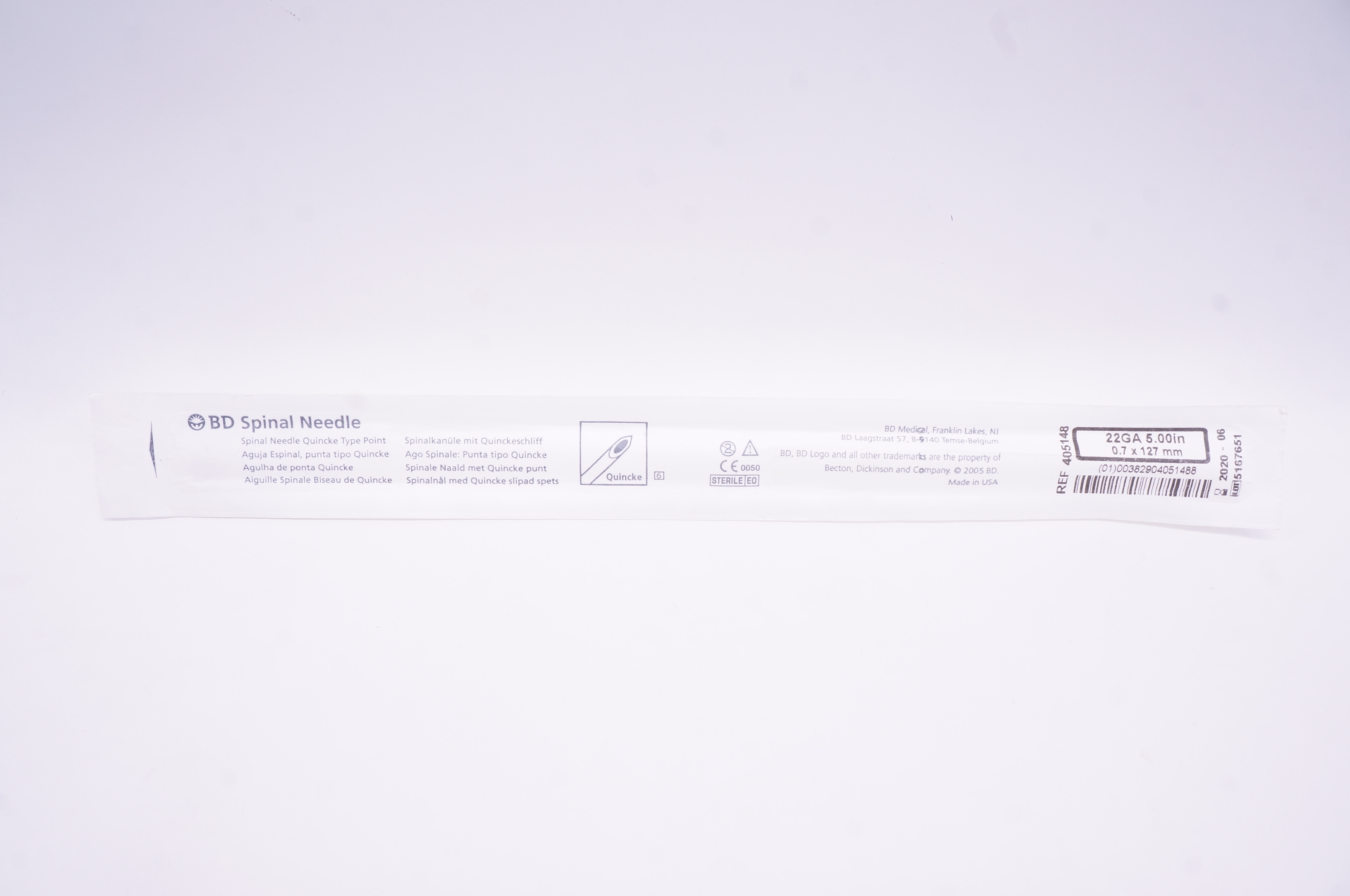 BD 405148 Spinal Ndle Quincke 22 GA. x 5.00 inch (x)