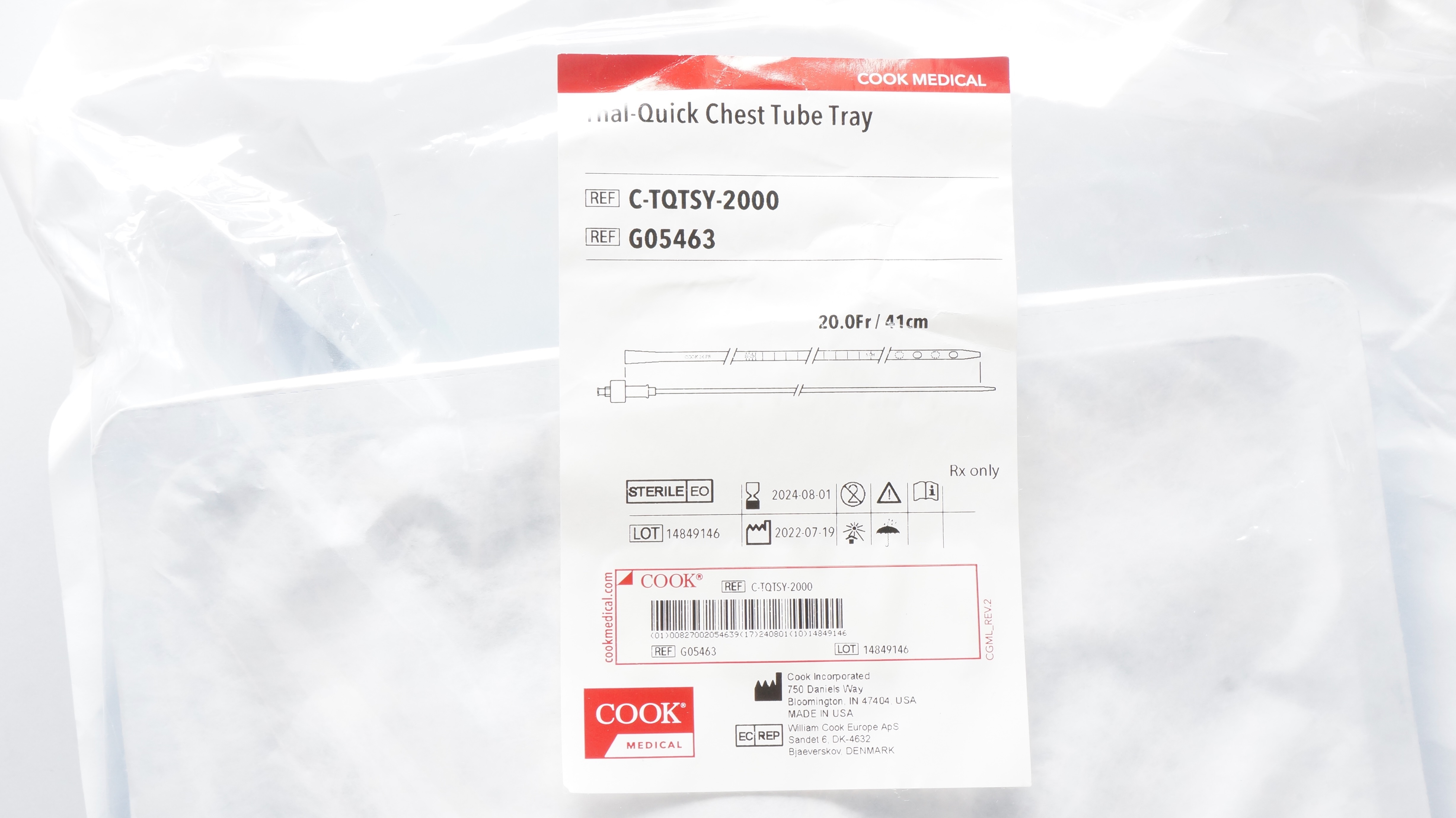 Cook Medical G05463 ThaI-Quick Chest Tube Tray 20.0Fr /41cm (x)