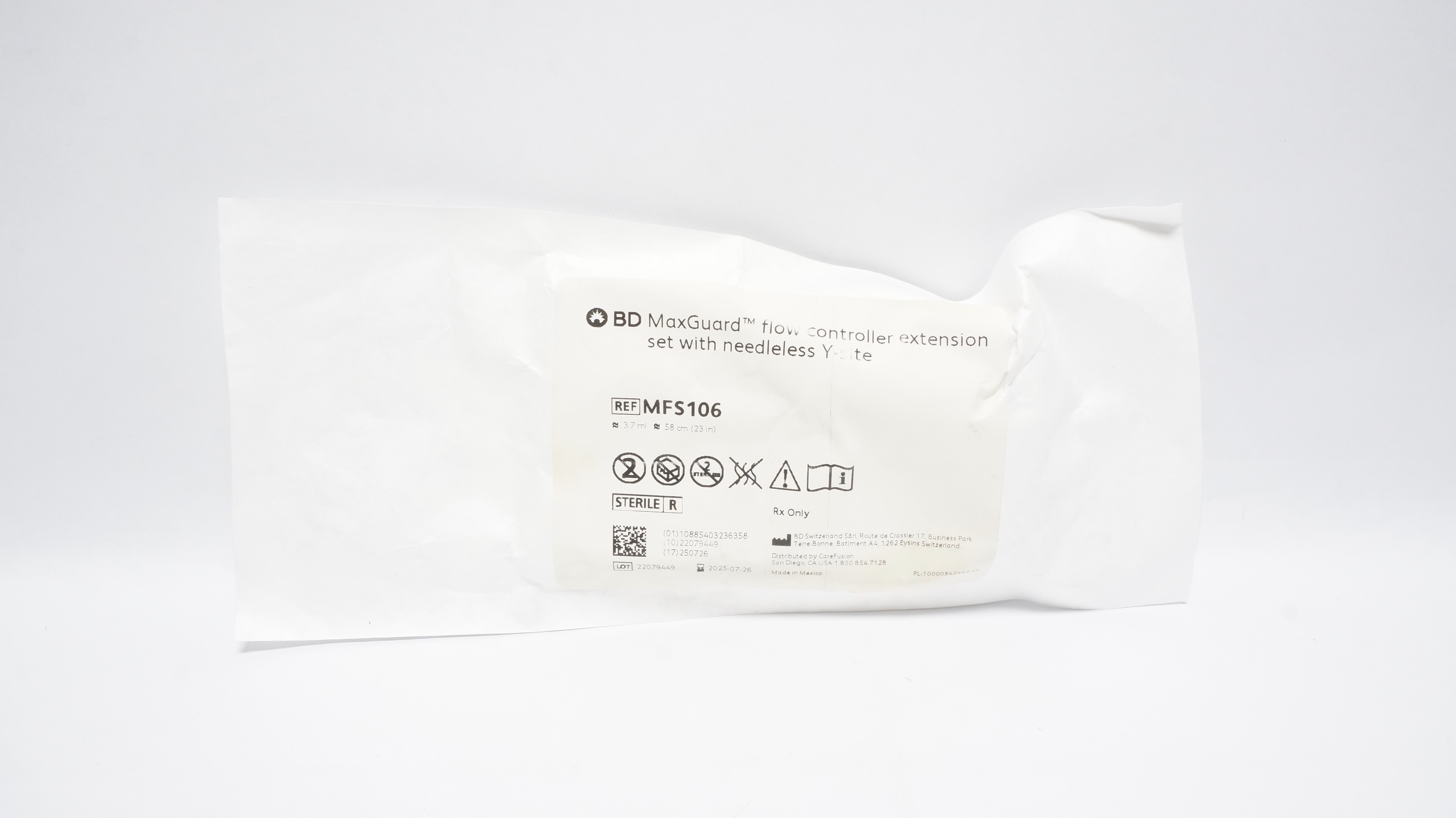 BD MFS106 MaxGuard Flow Controller Extension Set w/ Needleless Y-site 23inch (x)