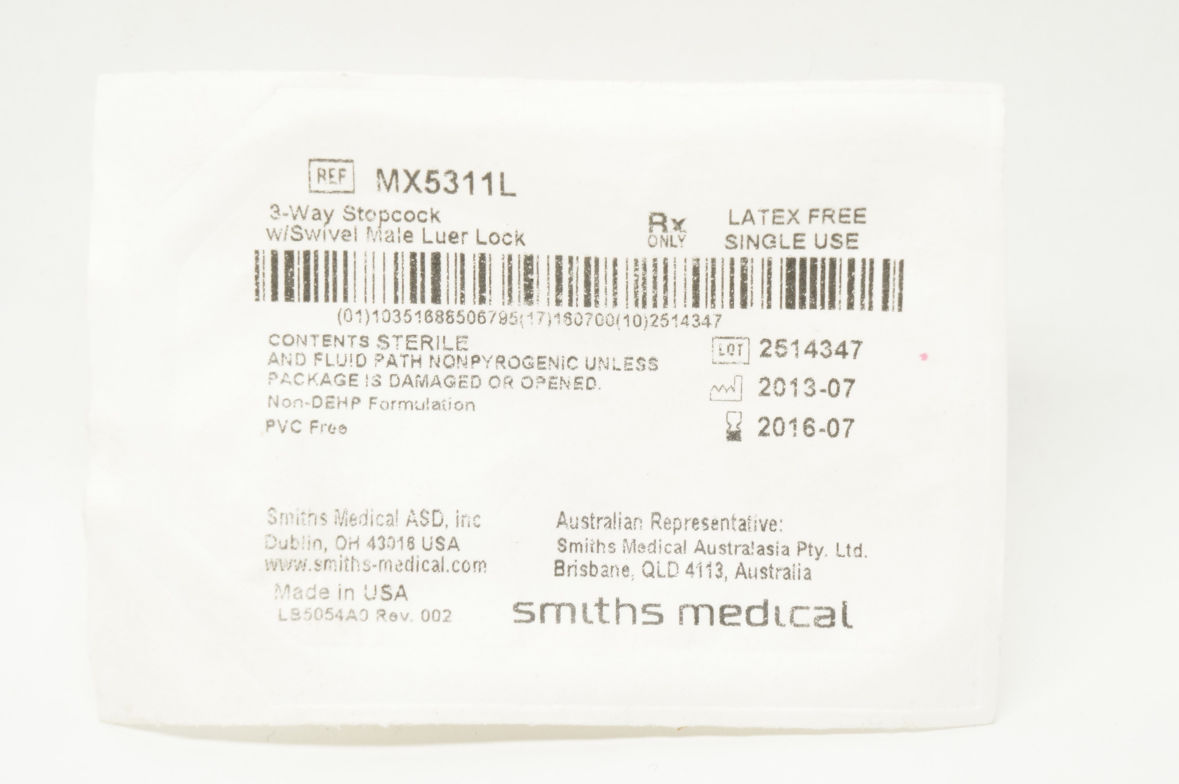 Smiths Medical MX5311L, 3-Way Stopcock with Swivel Male Luer Lock (x)