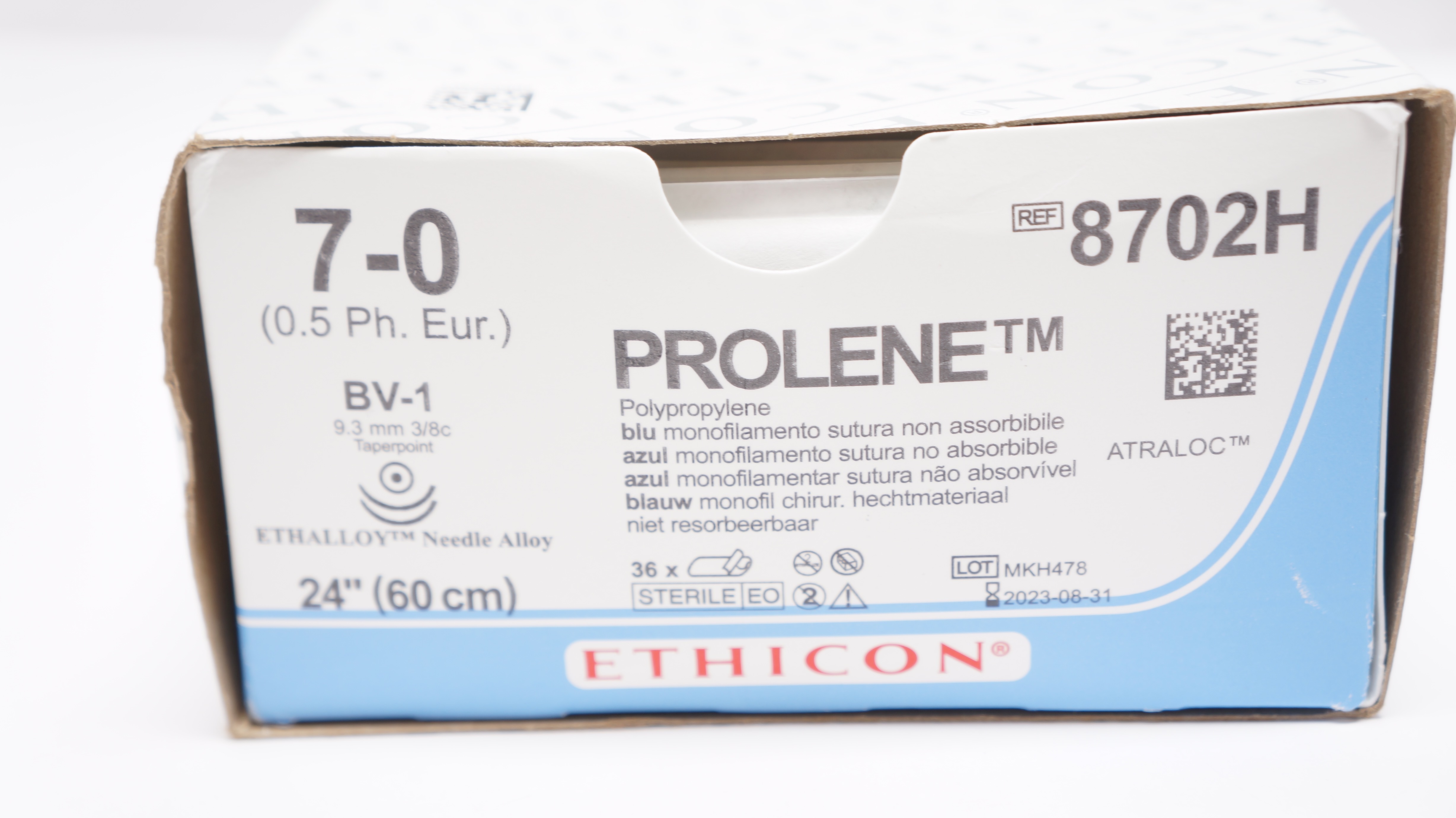 Ethicon 8702H Prolene Polypropylene 7-0 BV-1 9.3mm 3/8c 24Inch (x) - Box of 36