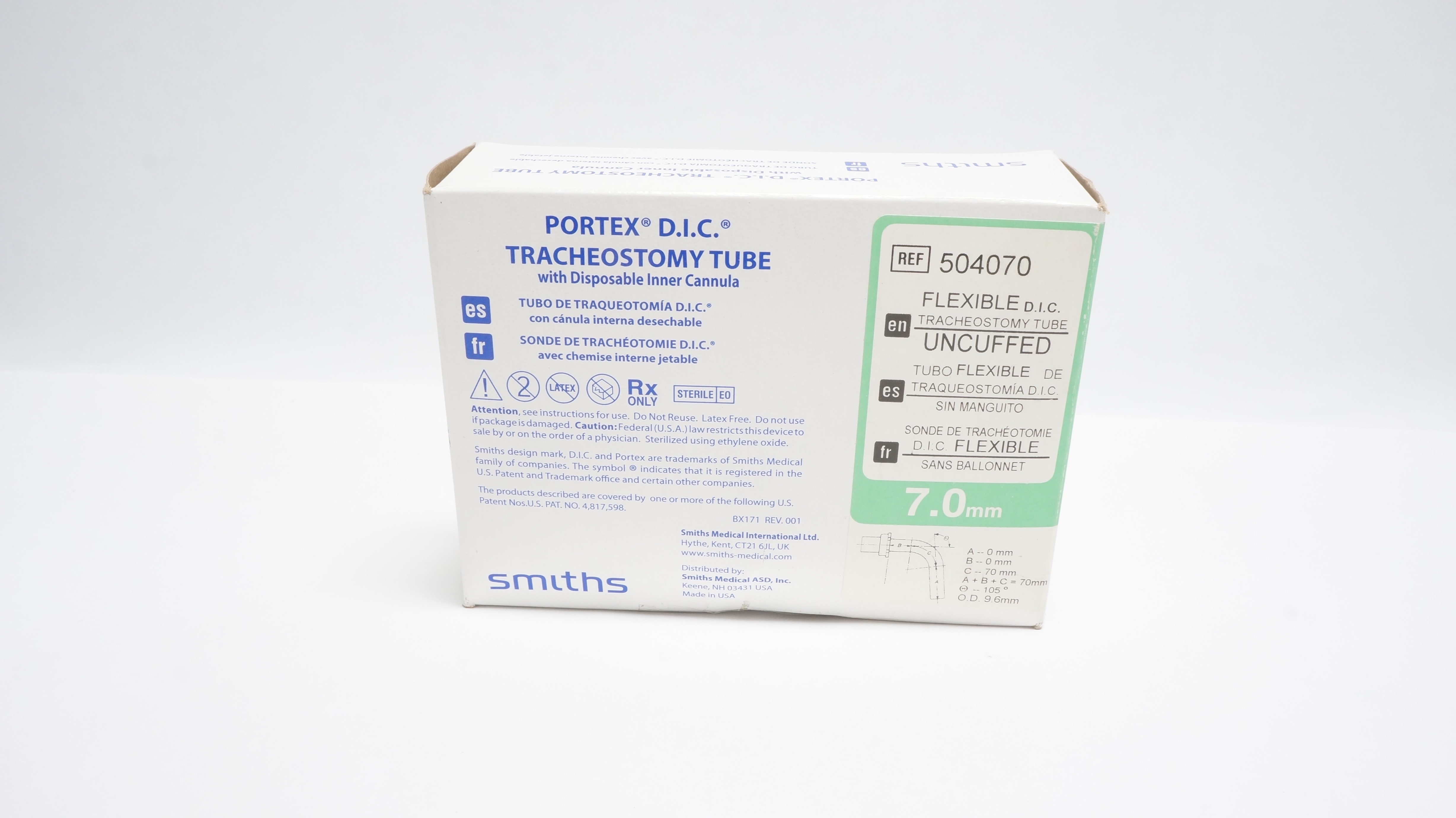 Smiths Medical 504070 Portex D.I.C. Tracheostomy Flexible Tube 7.0mm (x)