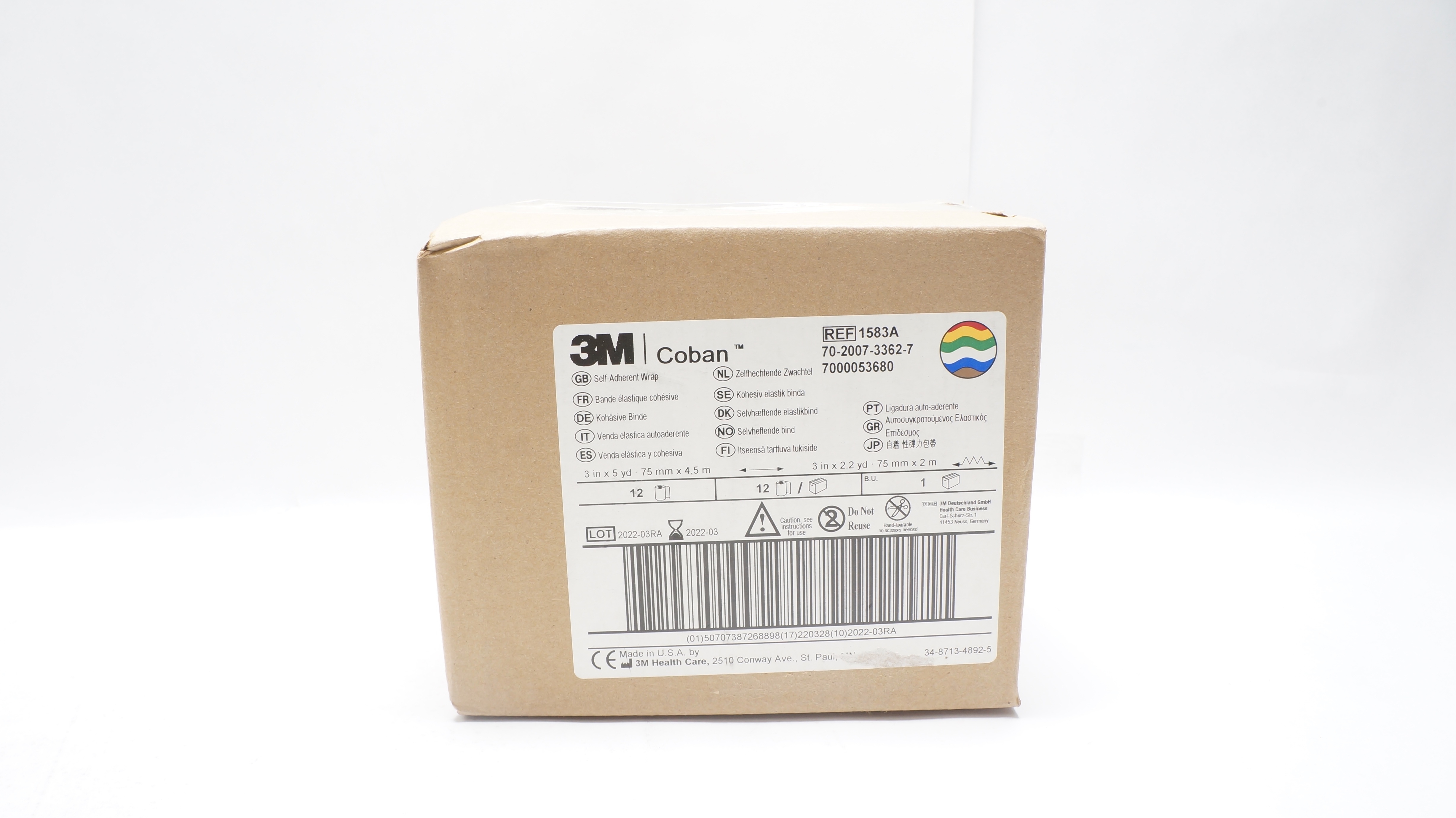 3M 1583A Coban Self-Adherent Wrap Elastic 5 yd. x 3 inch (x) - Case of 12