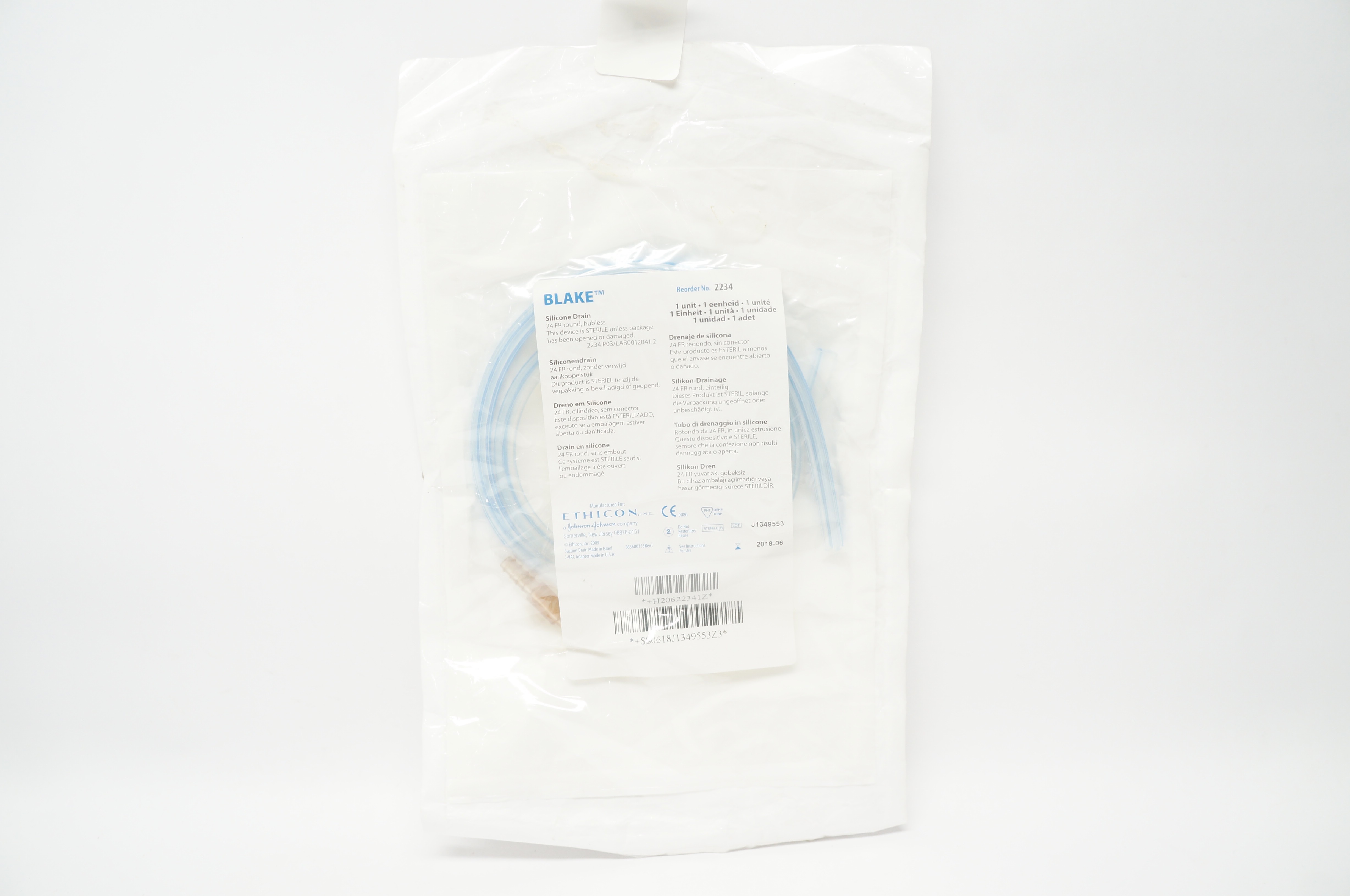 Ethicon 2234 Blake Silicone Drain,  Round, Hubless 24FR (x)