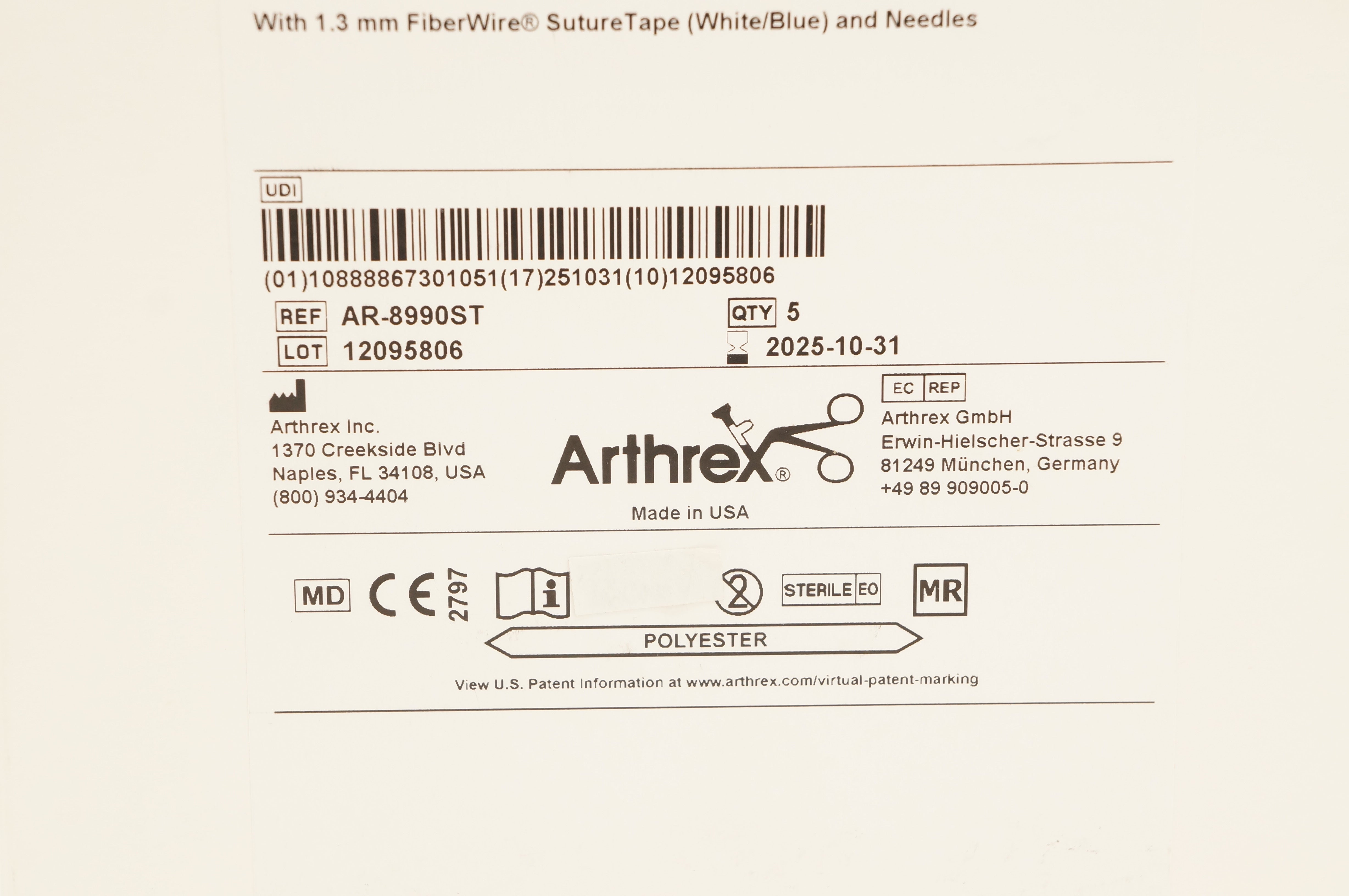 Arthrex AR-8990ST FiberTak DX Stre Anchor with 1.3mm Stre Tape - Box of 5