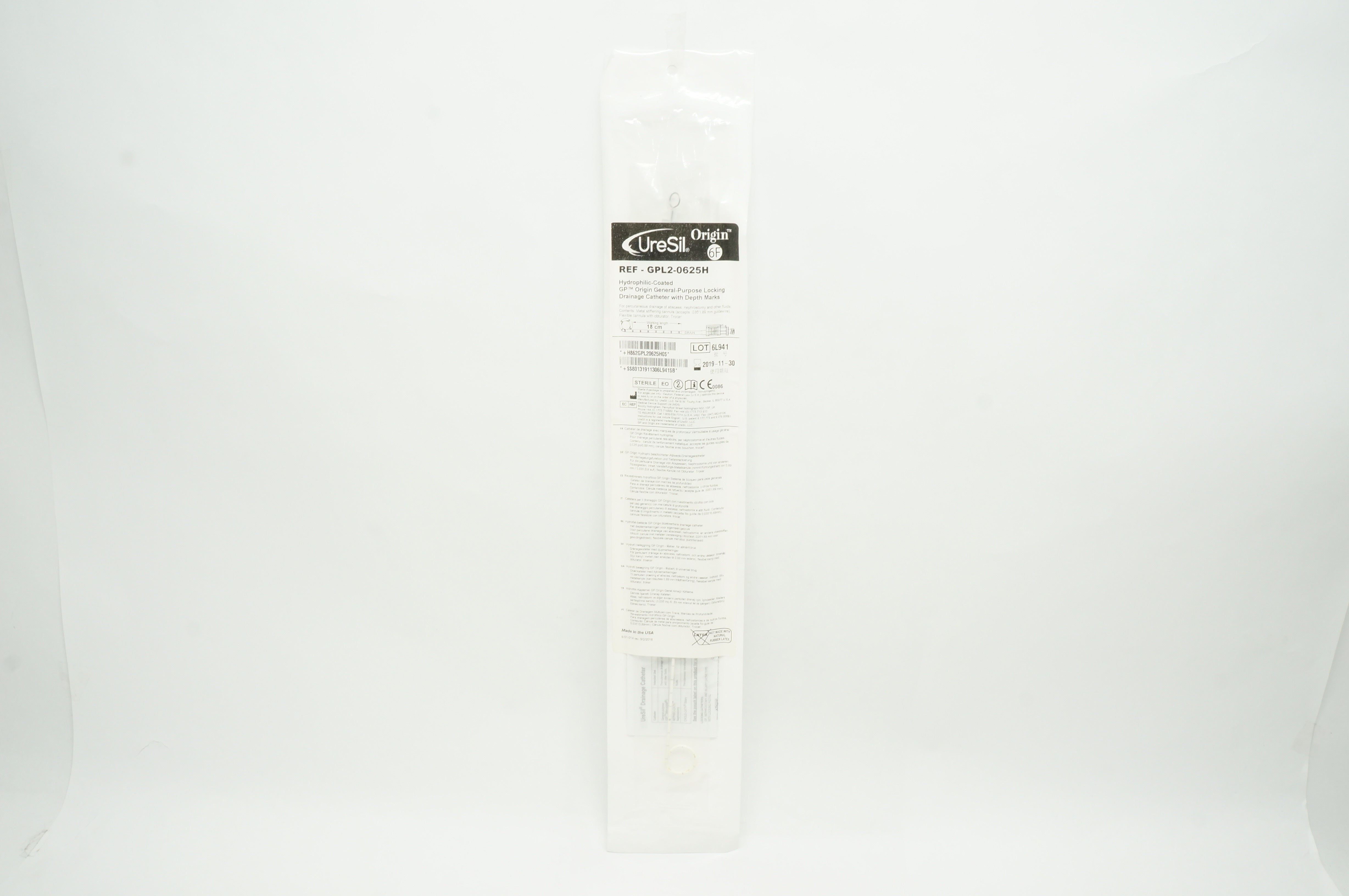 UreSil GPL2-0625H Hydrophilic-Coated GP Locking Drainage Cath. 6F x 18cm (x)
