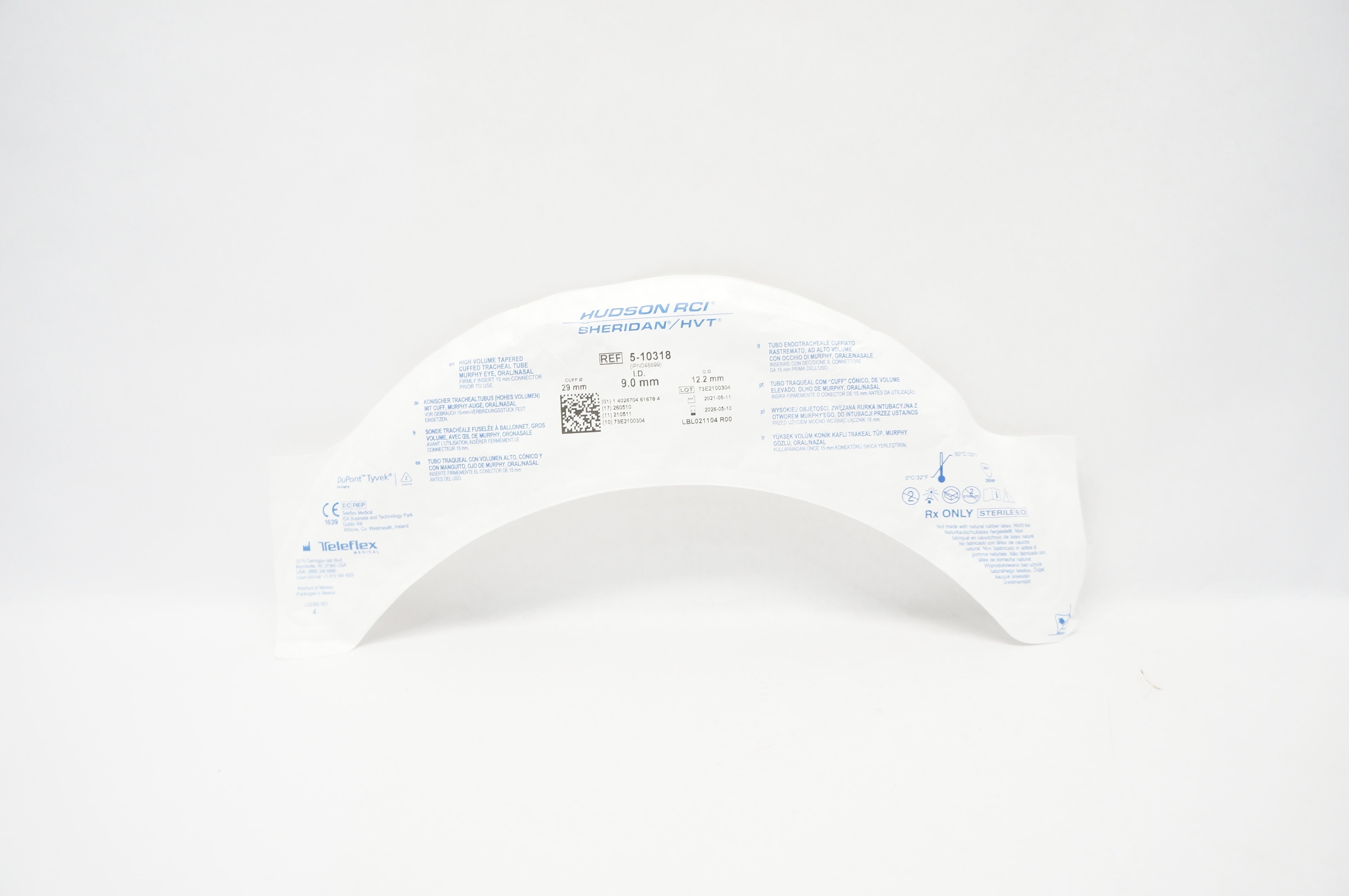 Teleflex 5-10318 Hudson RCI Sheridan Cuffed Tracheal Tube 9.0ID x 12.2OD x 29mm