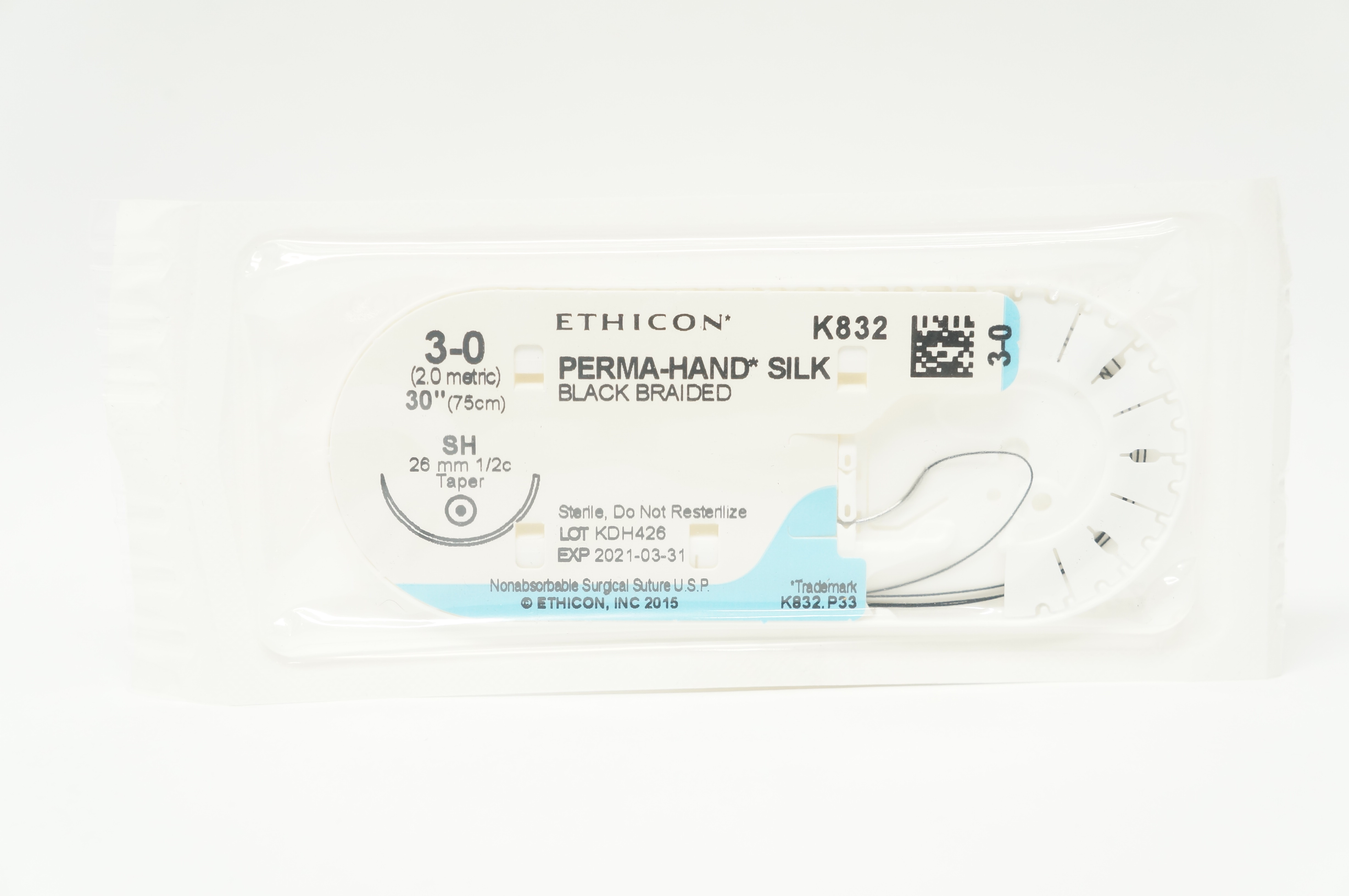 Ethicon K832 3-0 PERMA-HAND SILK SH 26mm 1/2c Taperpoint, 30inch (x)