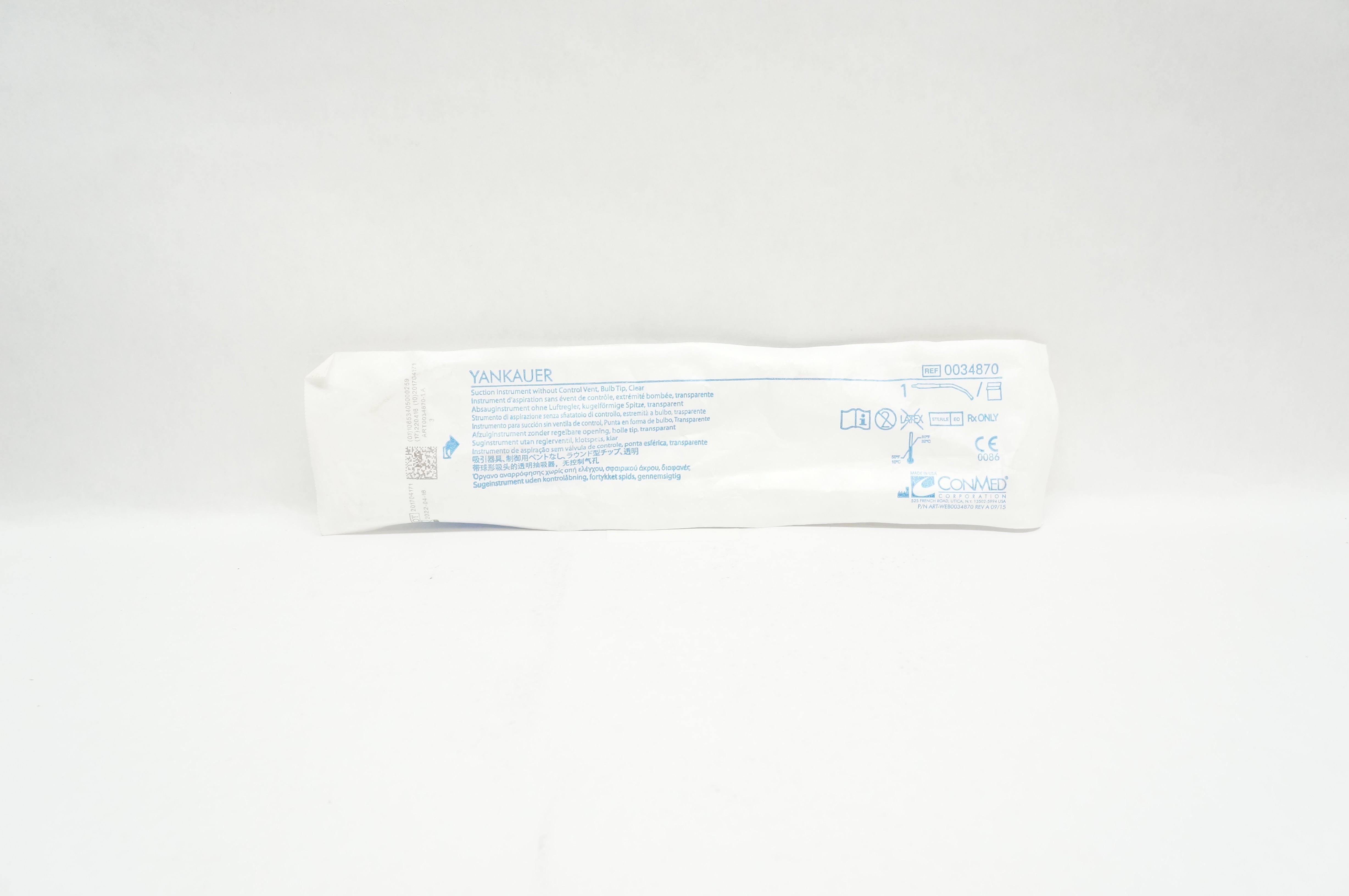 ConMed 0034870 Yankauer, Suction Instrument No Control Vent Bulb Tip Clear (x)