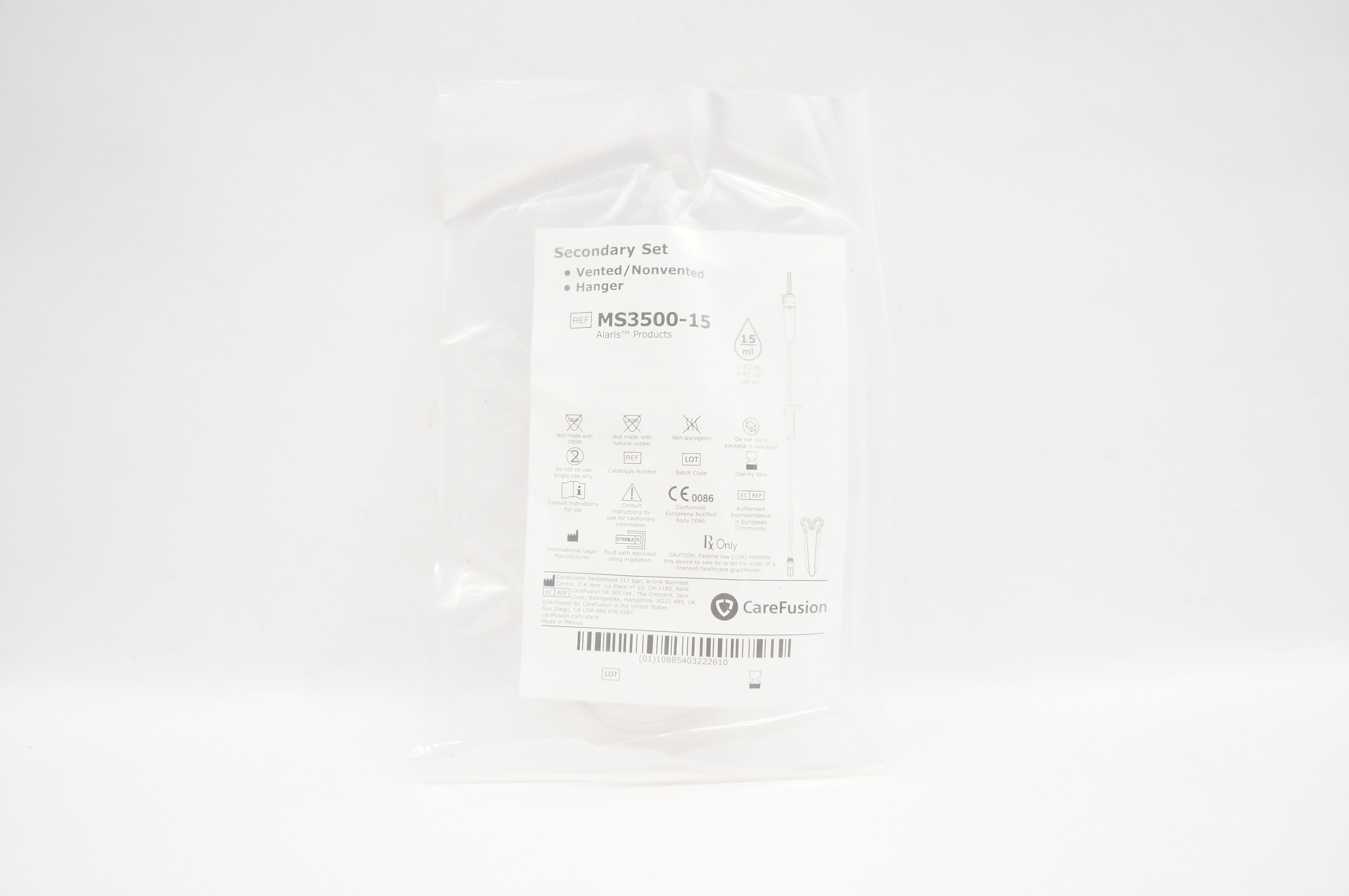 CareFusion MS3500-15 Secondary Set Vented/Nonvented Hanger 15ml (x)