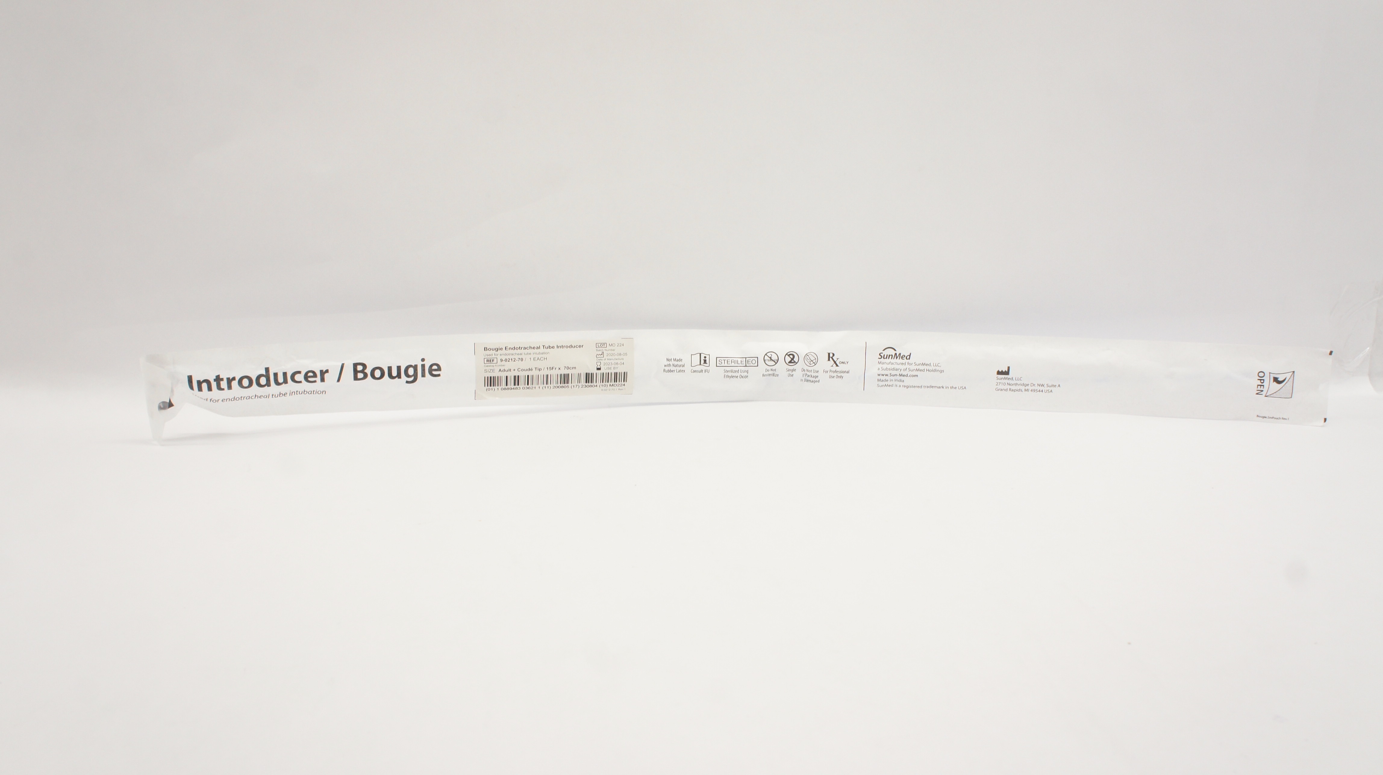 SunMed 9-0212-70 Bougie Adult Endotracheal Tube Introducer CoudeTip 15Frx70cm(x)