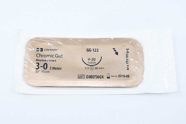 Covidien GG-122 3-0 Chromic Gut, GG-122, V-20 Taper, 1/2 26mm, 30inch (x)