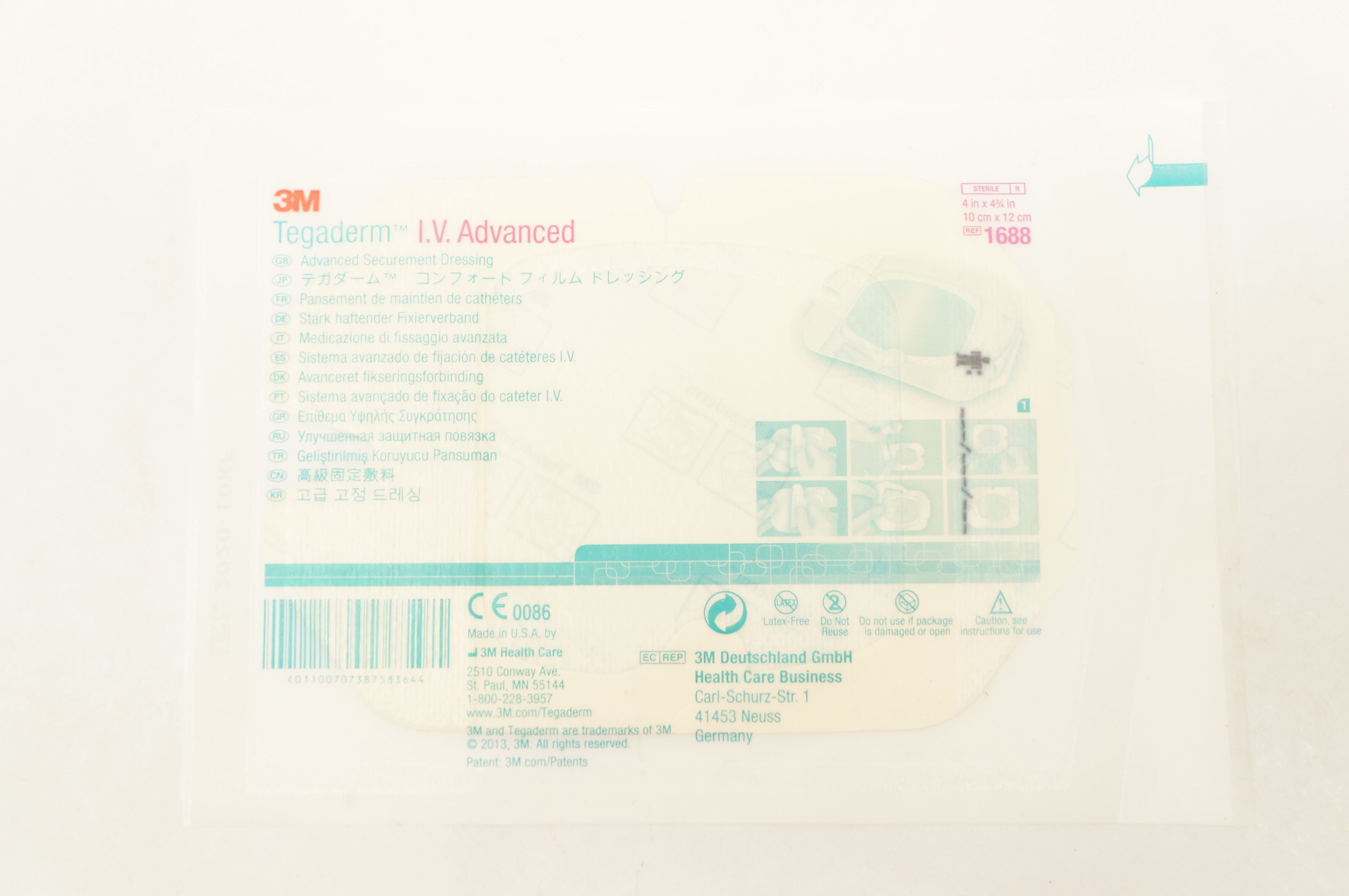 3M 1688 Tegaderm I. V. Advanced Securement Dressing 4 in. x 4-3/4 in. (x)