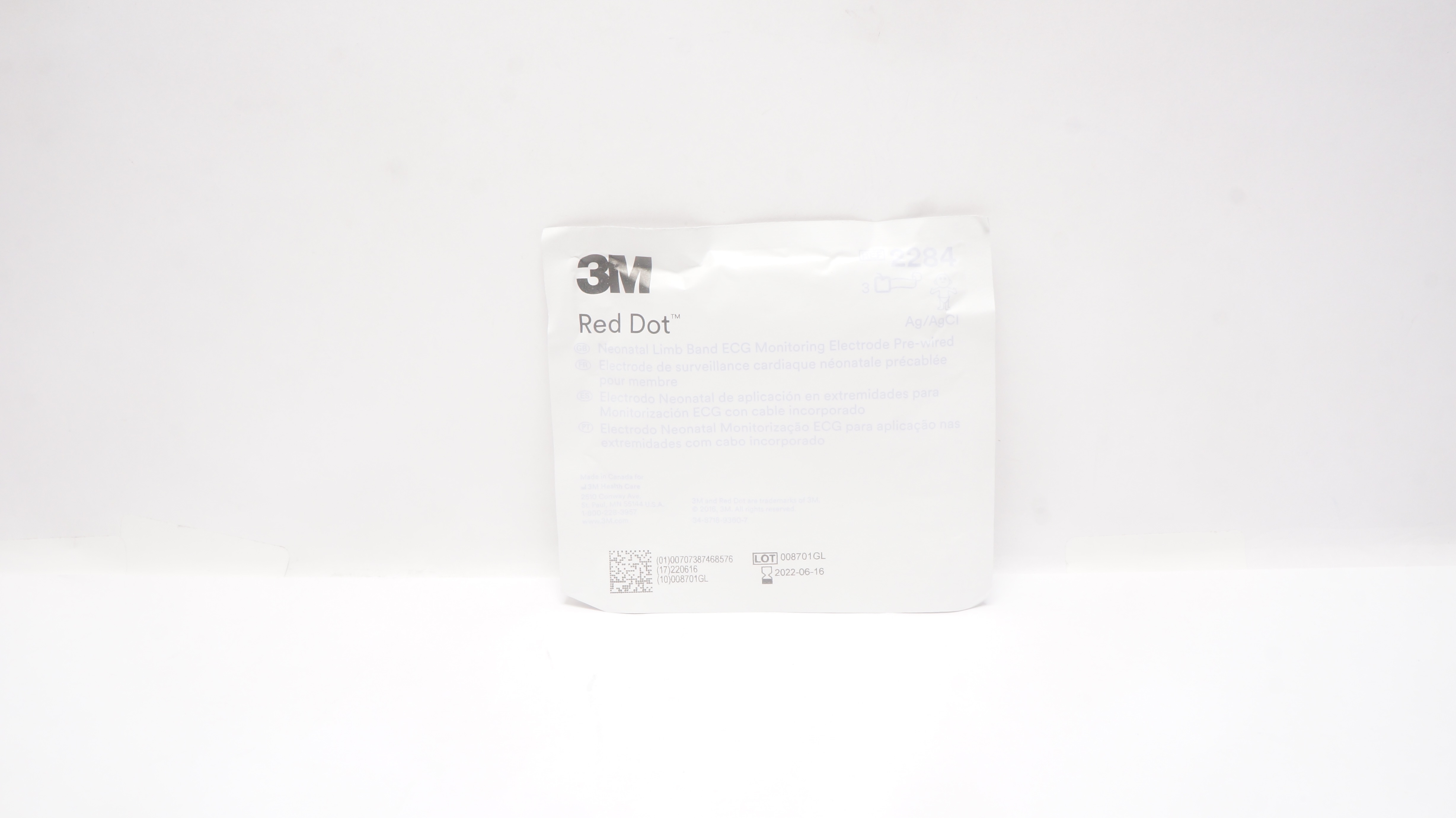 3M 2284 Red Dot Neonatal Limb Band ECG Monitoring Electrode (x) - Pack of 3