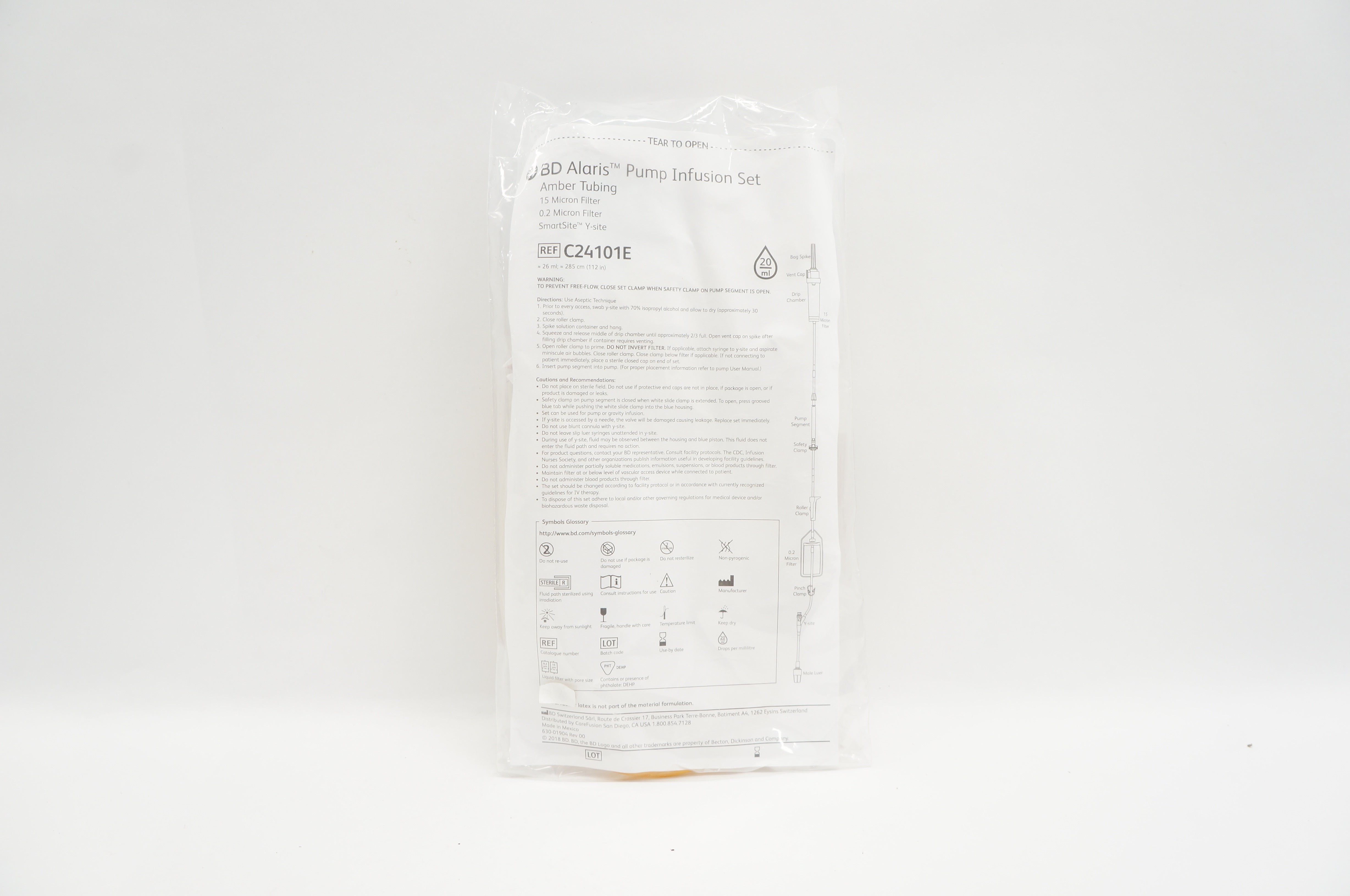 BD C24101E Alaris Pump Infusion Set 26mL x 112inch, 20Drops/ml (x)