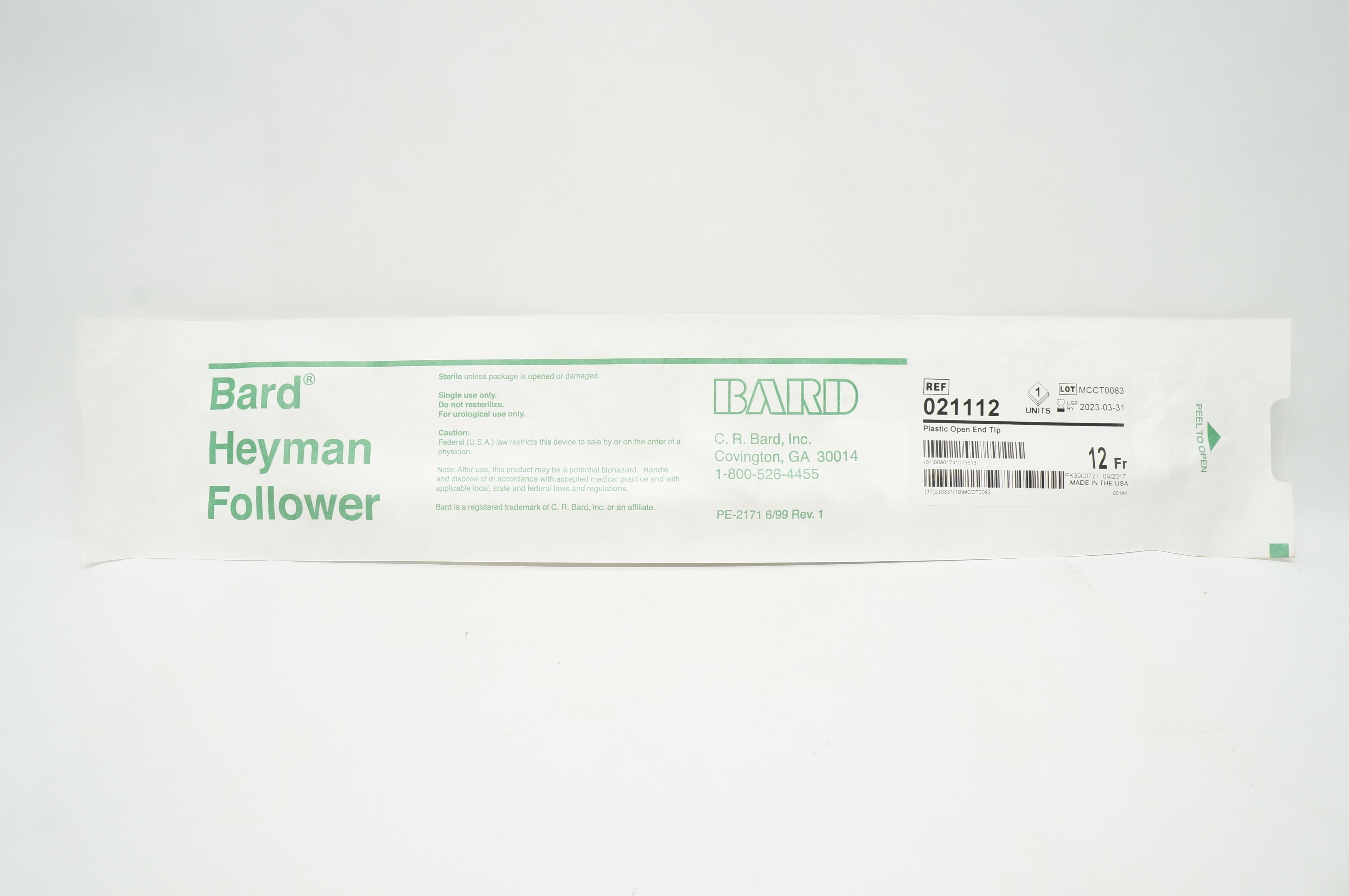 Bard 021112 Heyman Follower Plastic Open End Tip 12 Fr. (x)