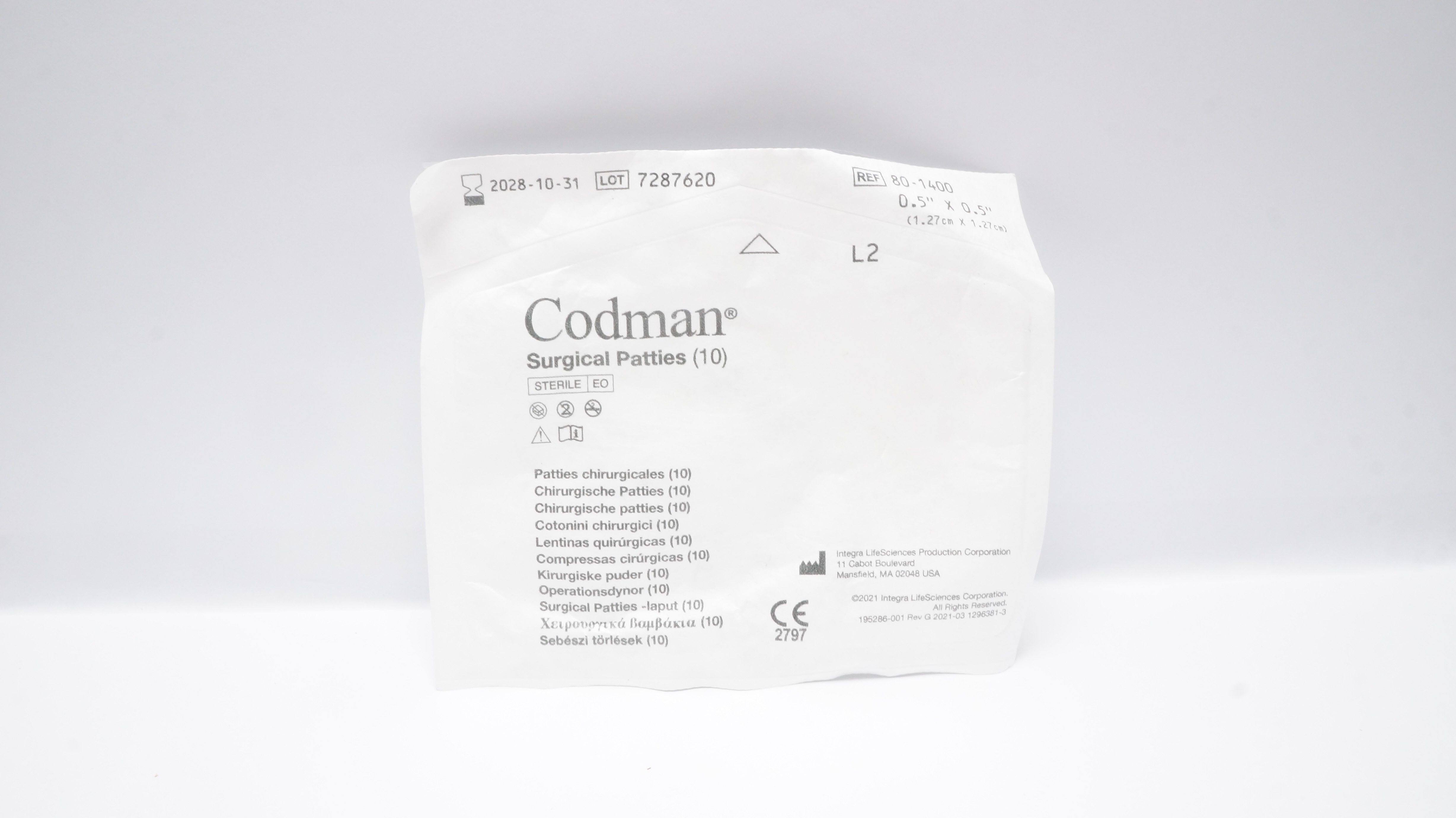 Codman 80-1400 Surgical Patties 0.5inch x 0.5inch - Pack of 10