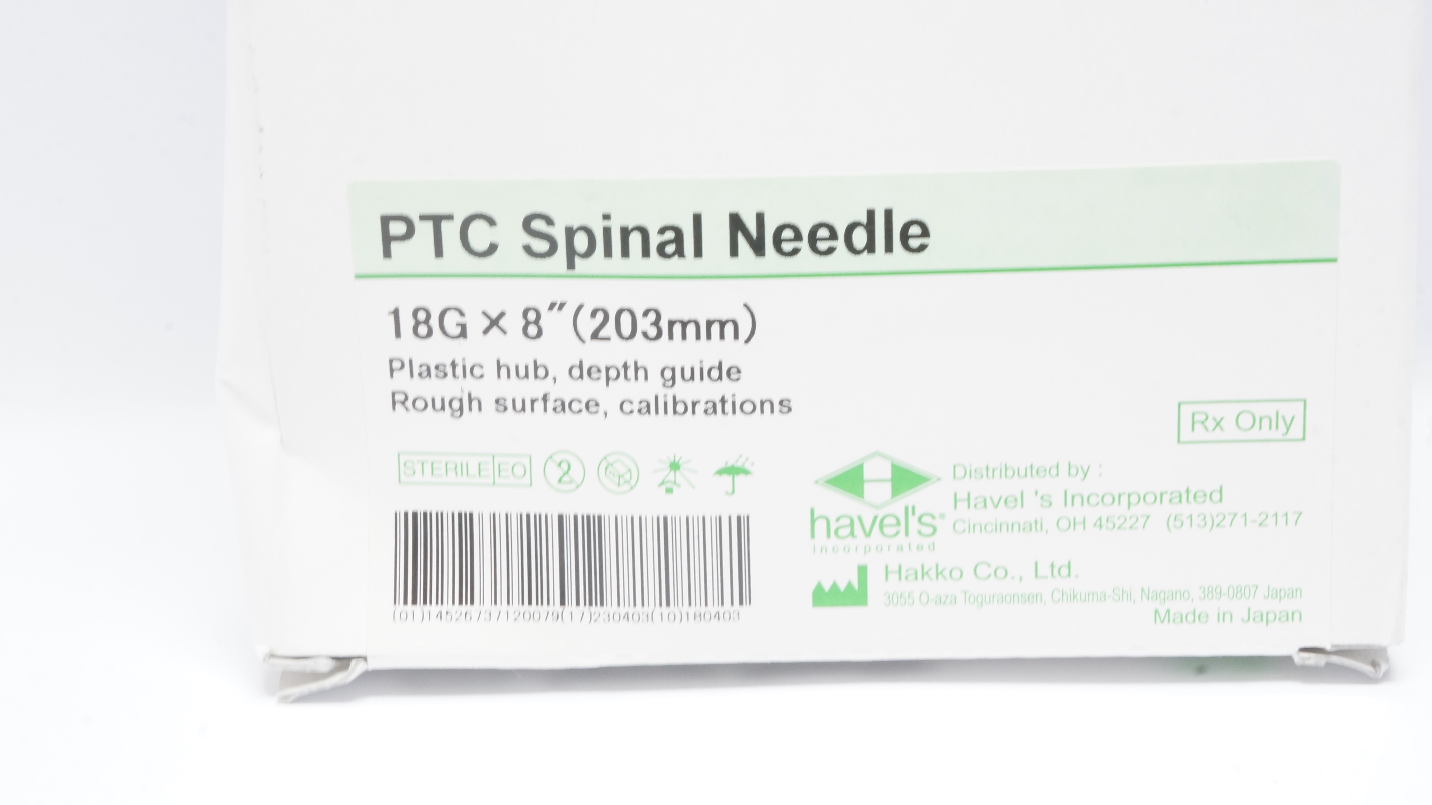 Hakko 8PTC18 Havel's PTC Spinal Ndle 18G x 8inch (x) - Box of 10