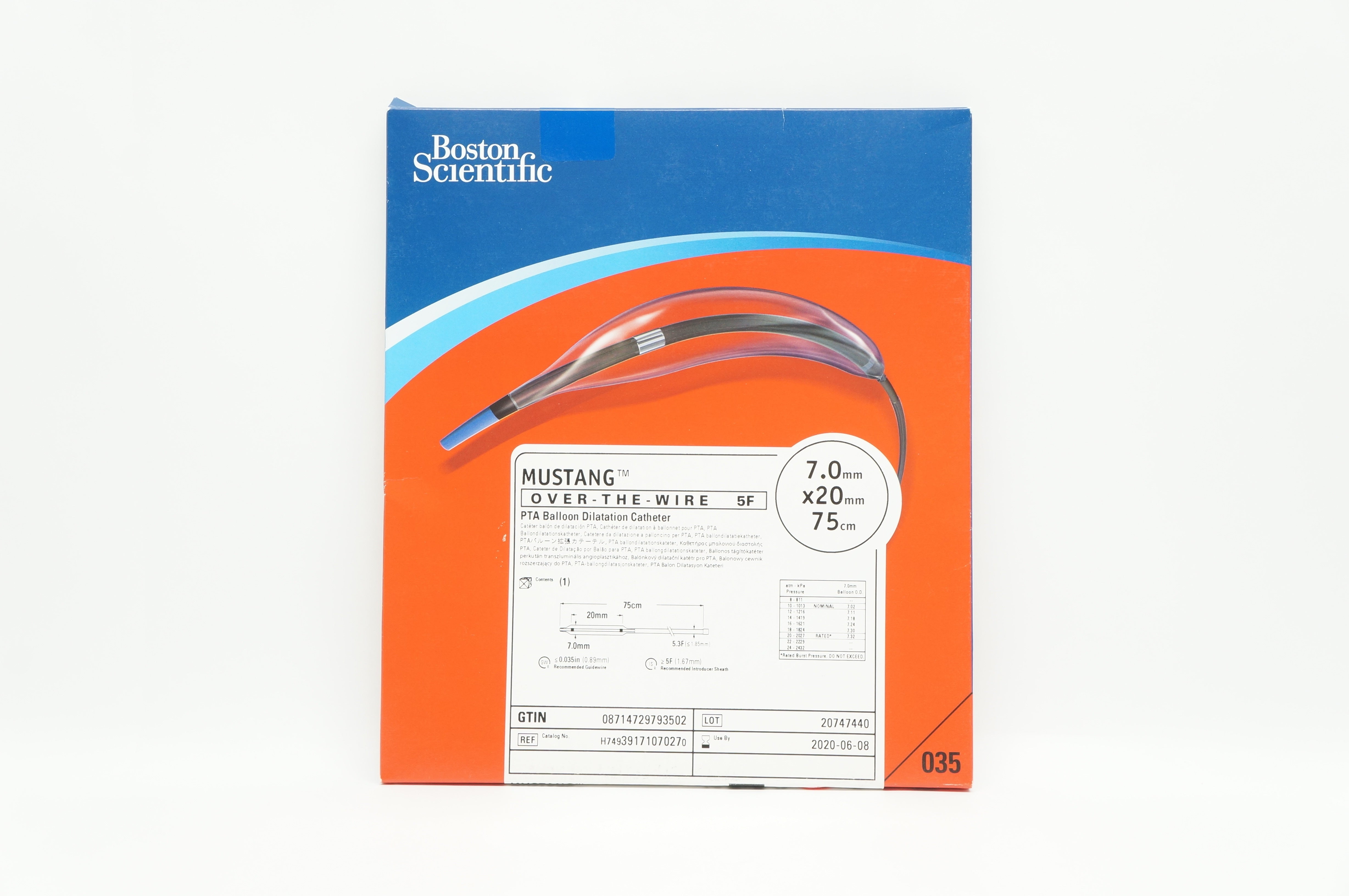 Boston Scientific 3917107027 MUSTANG PTA Balloon Dilatation Cath. 5F, 7mm (x)