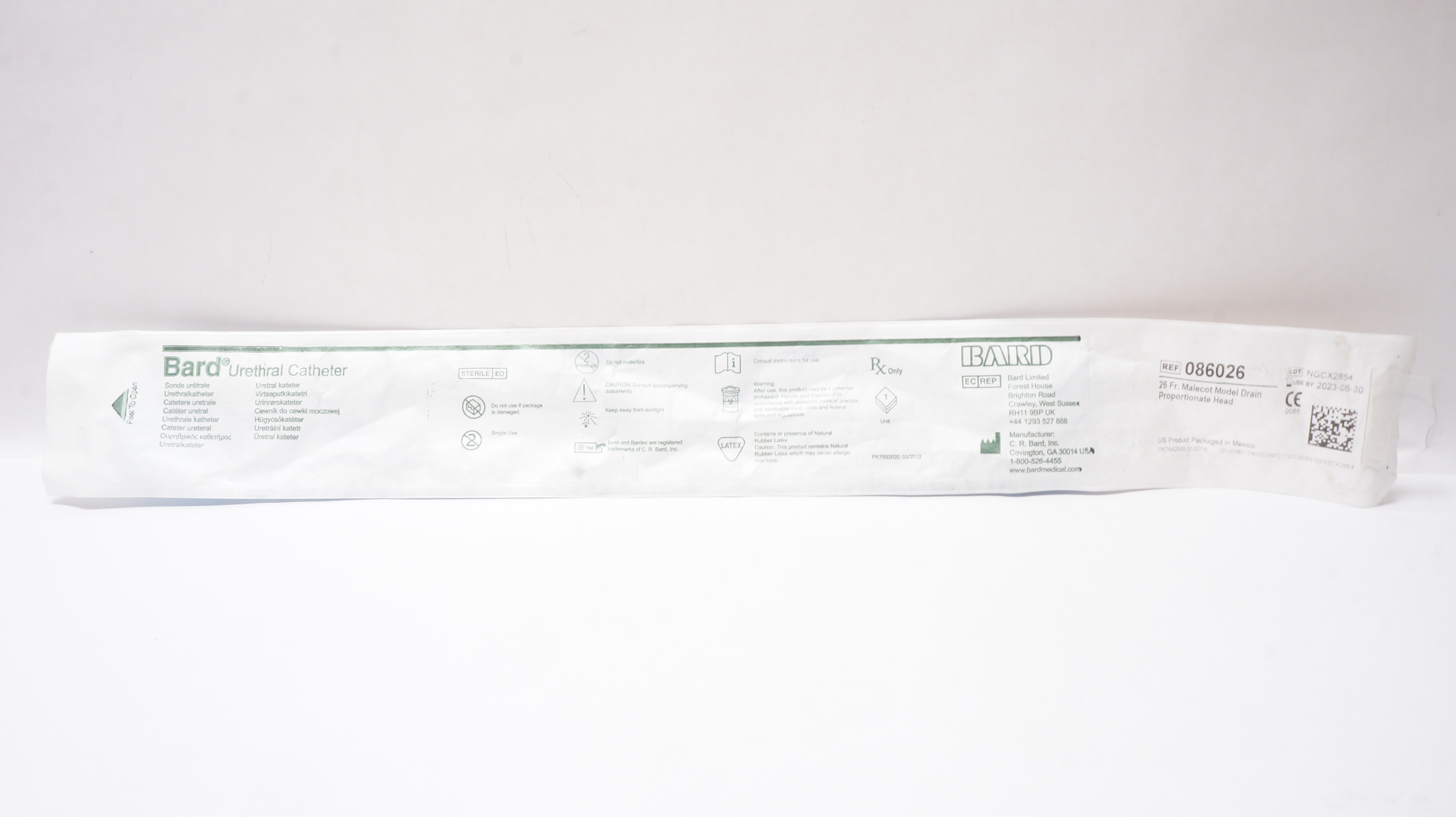 Bard 086026 Urethral Cath. 26Fr Malecot Model Drain Proportionate Head (x)