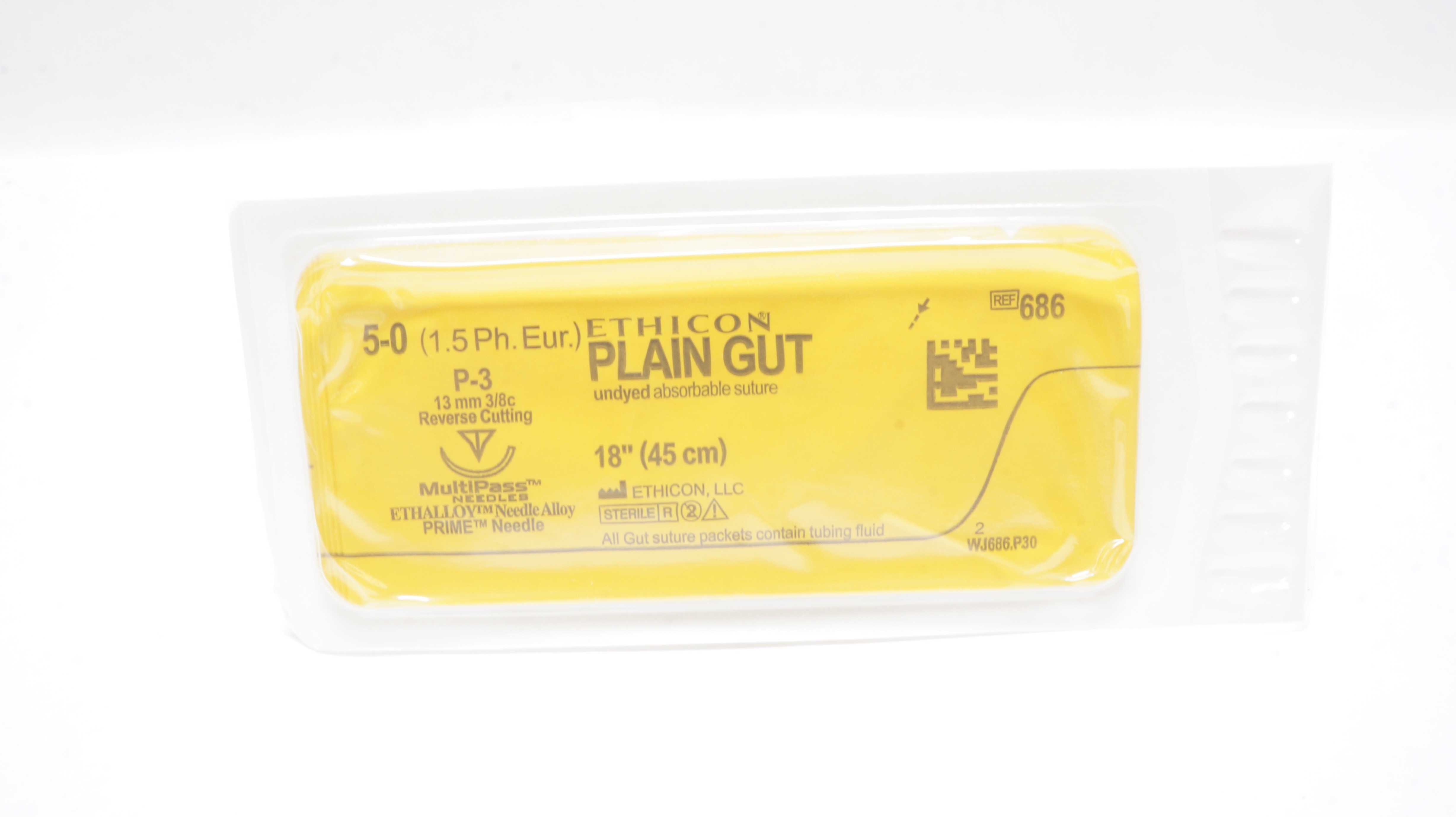 Ethicon 686 5-0 Plain Gut, P-3, 13mm 3/8c  Reverse Cutting, 18inch