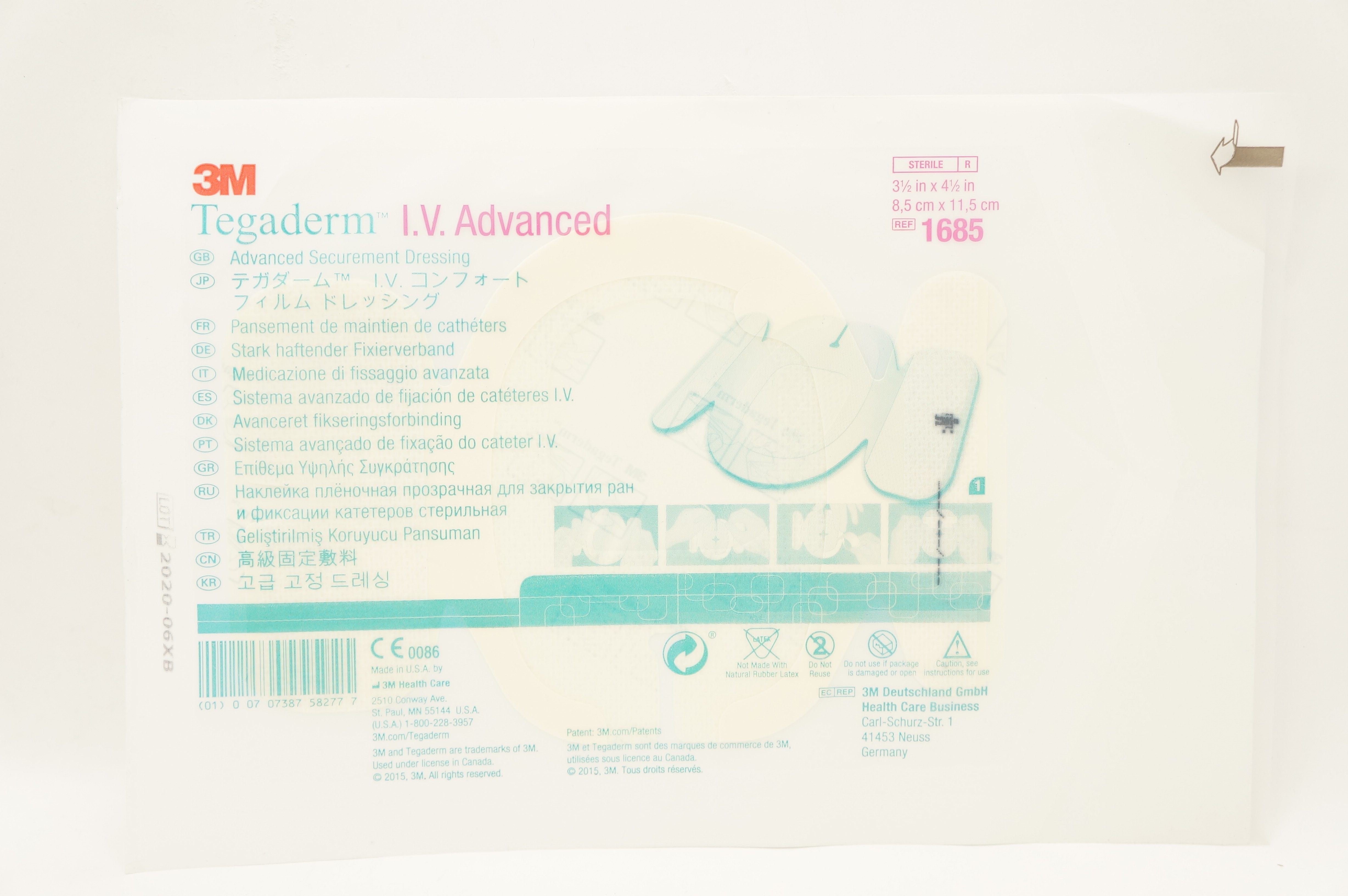 3M 1685 Tegaderm I.V. Advanced Securement Dressing 3-1/2 x 4 1/2 inch (x)