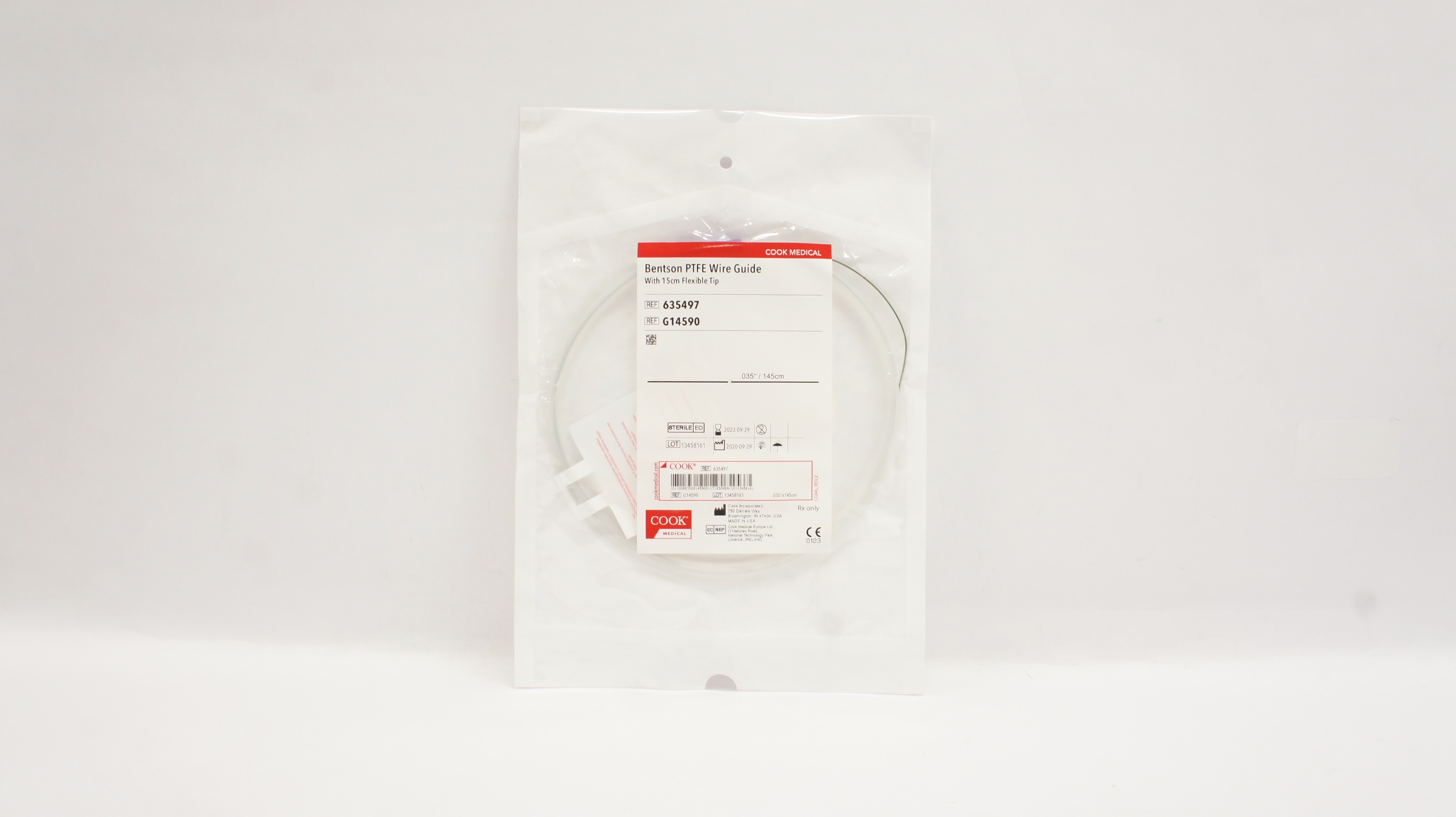 Cook Medical G14590 Bentson PTFE Wire Guide w/15cm Flexible Tip, .035inch