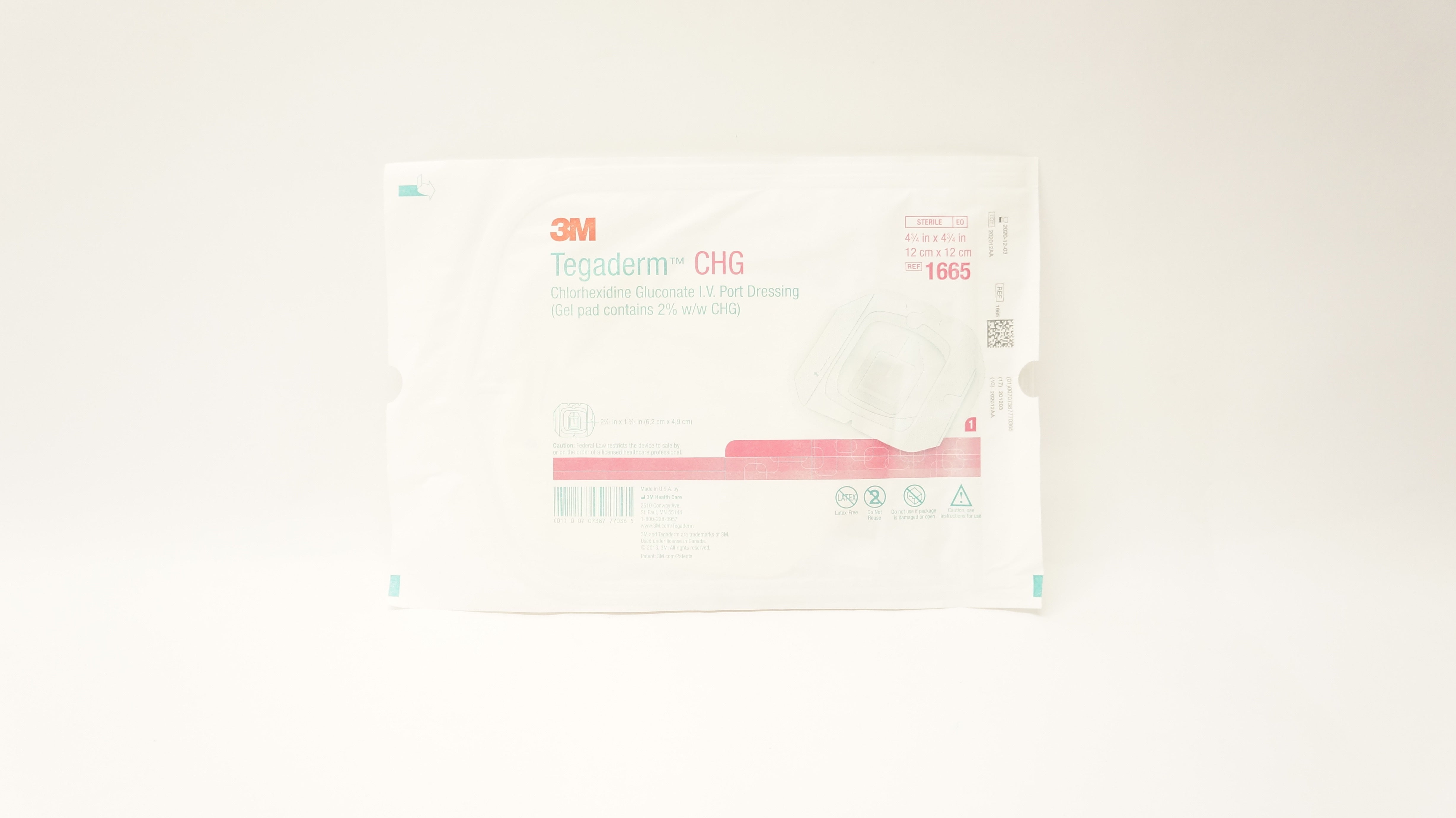 3M 1665 Tegaderm CHG Chlorhexidine Gluconate IV Port Dressing 4 3/4x4 3/4inch(x)