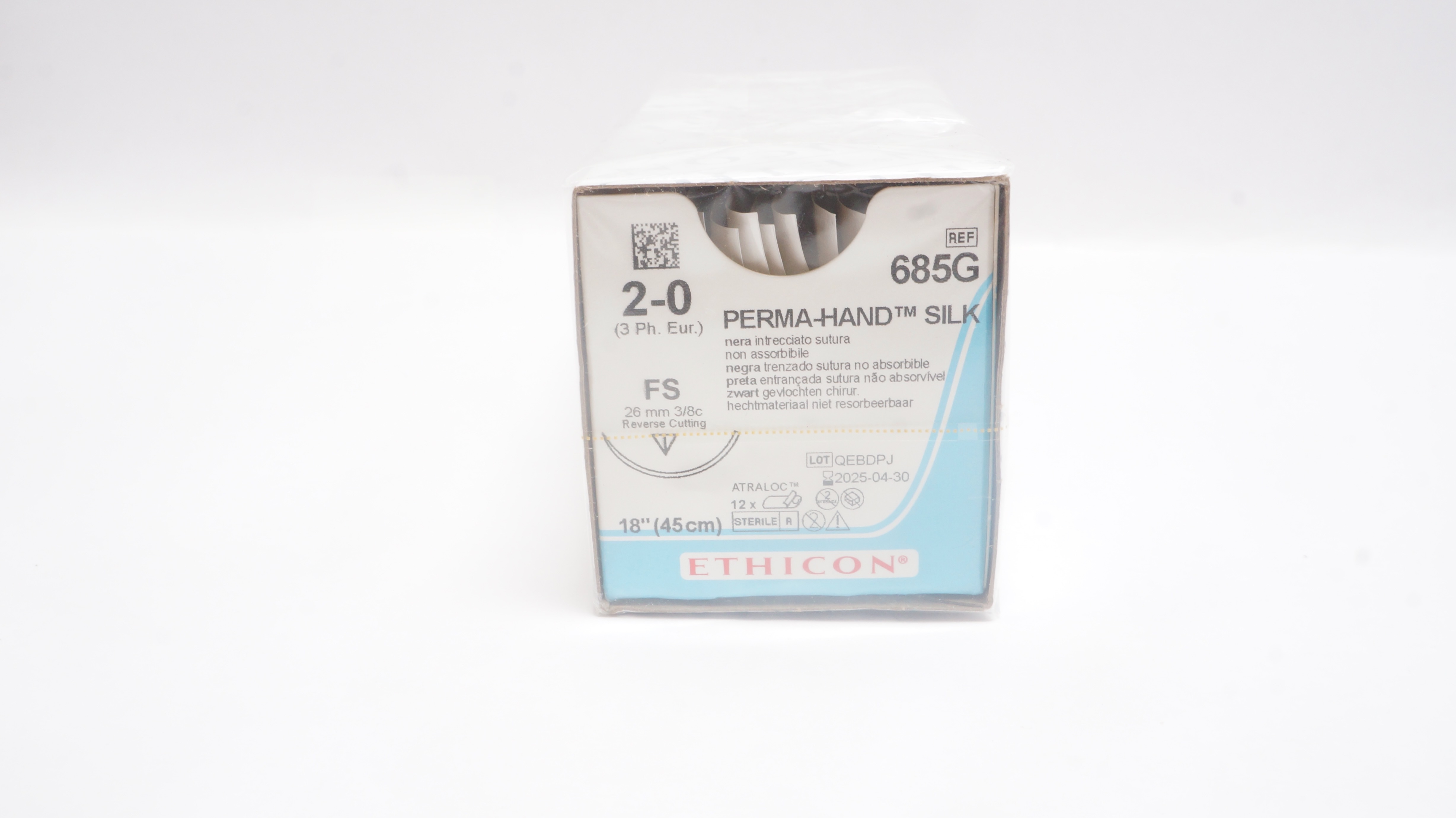 Ethicon 685G 2-0 PERMA-HAND SILK, FS, 26mm 3/8c 18inch - Box of 12