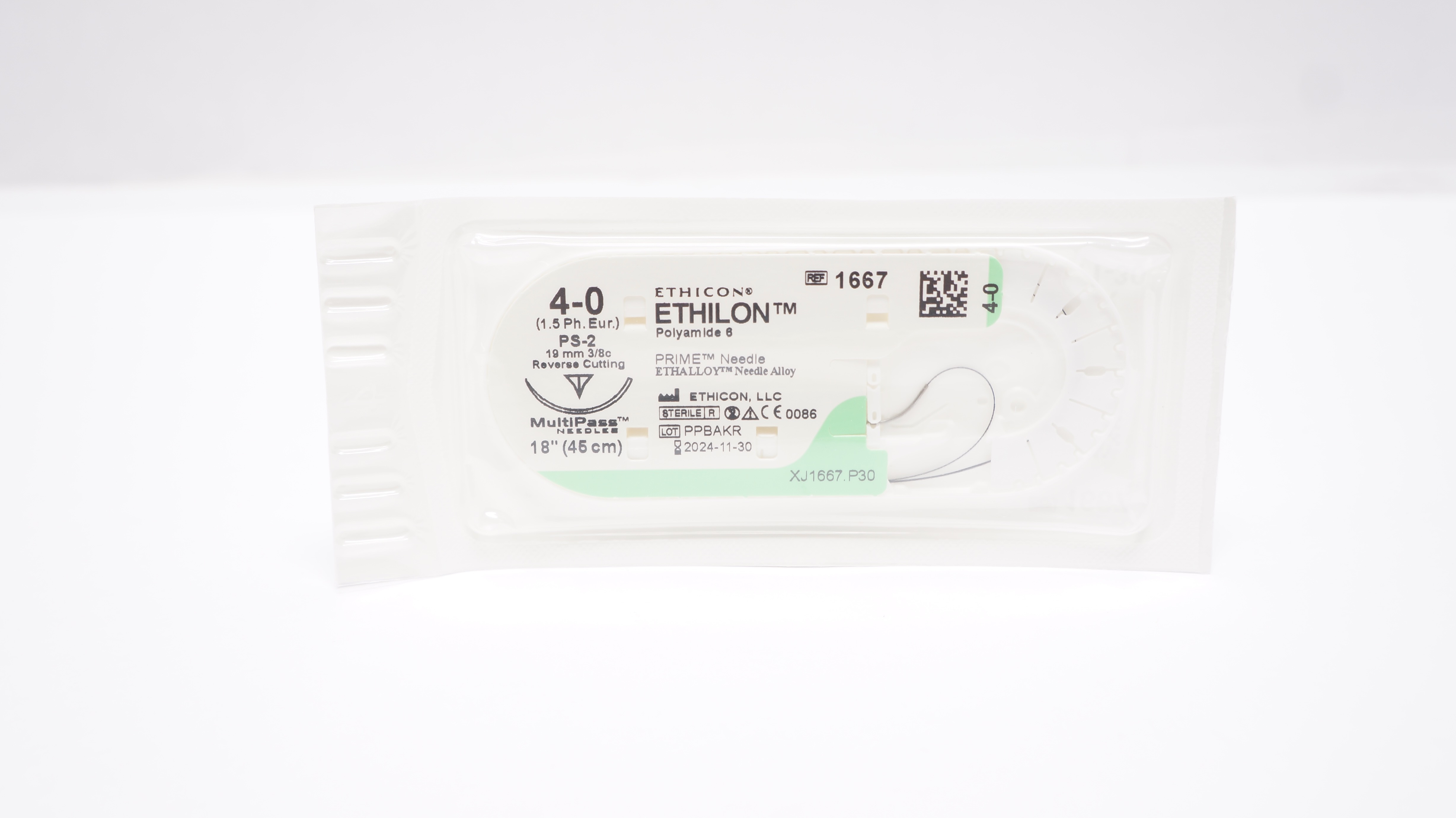 Ethicon 1667 4-0 ETHILON, PS-2, 19mm 3/8c Reverse Cutting, 18inch