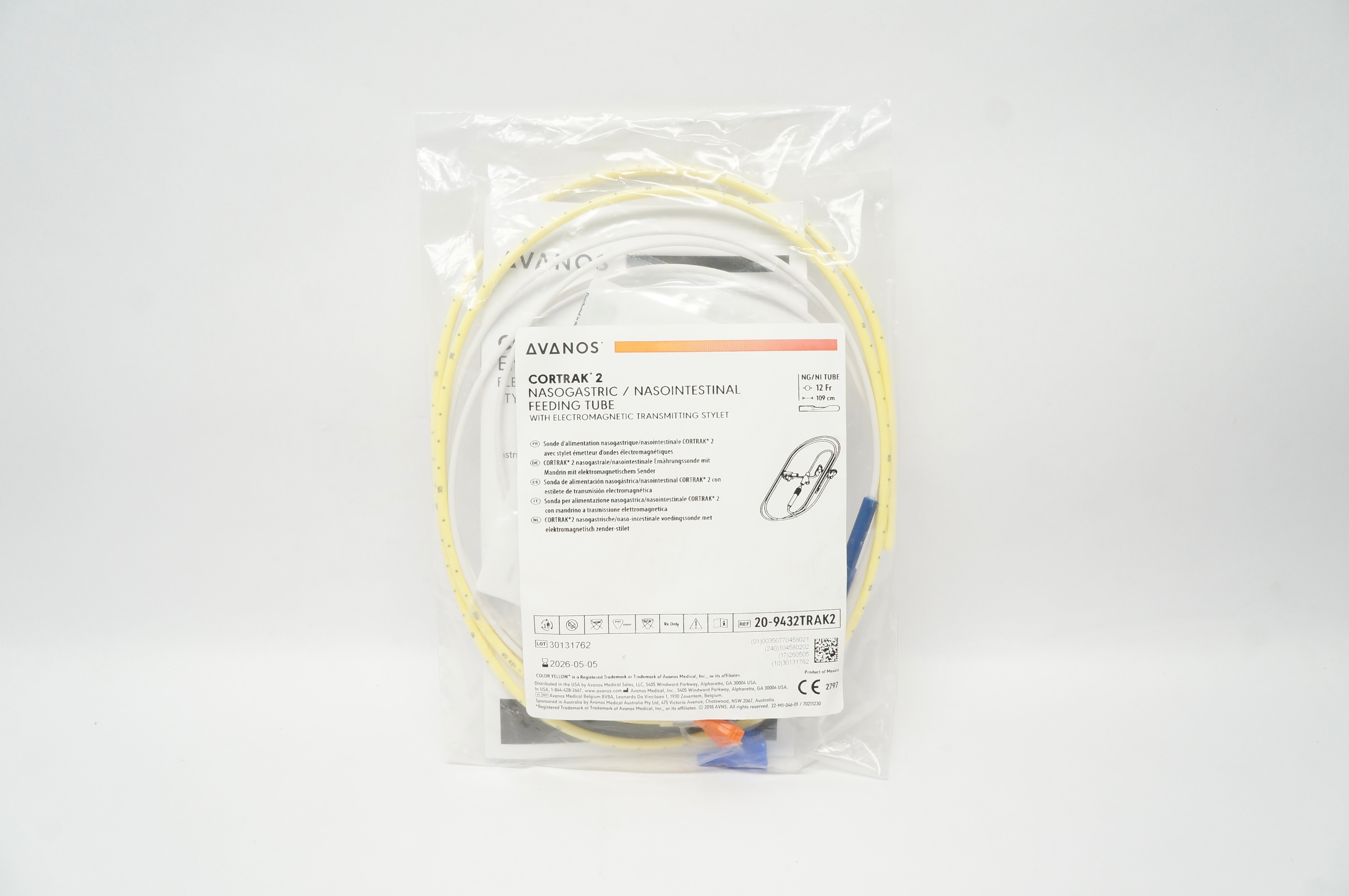Avanos 20-9432TRAK2 Cortrak2 Nasogastric/ Nasointestinal Feeding Tube 12Frx109cm