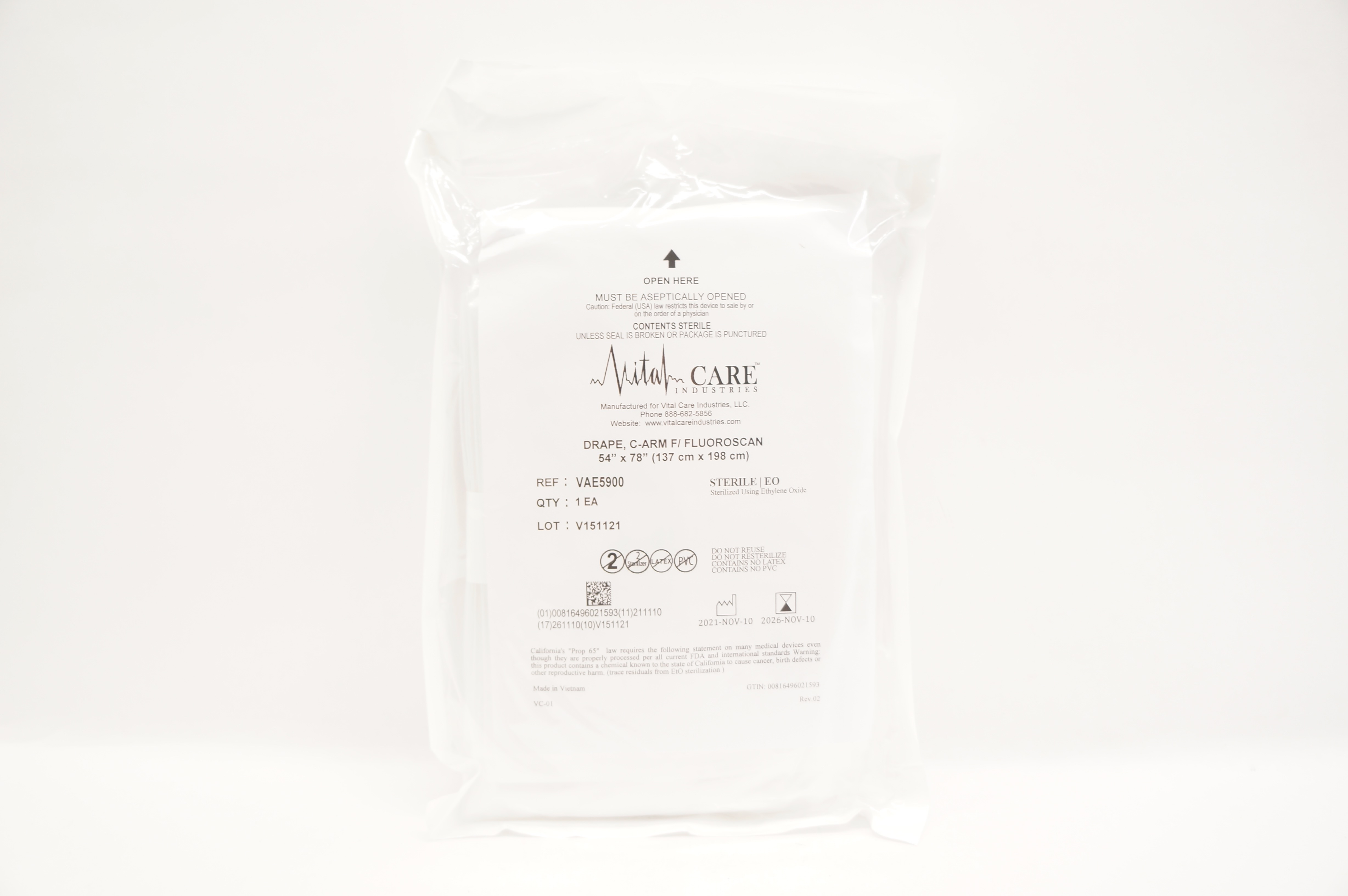 Vital Care VAE5900 Drape C-Arm F/Fluoroscan 54inch x 78inch