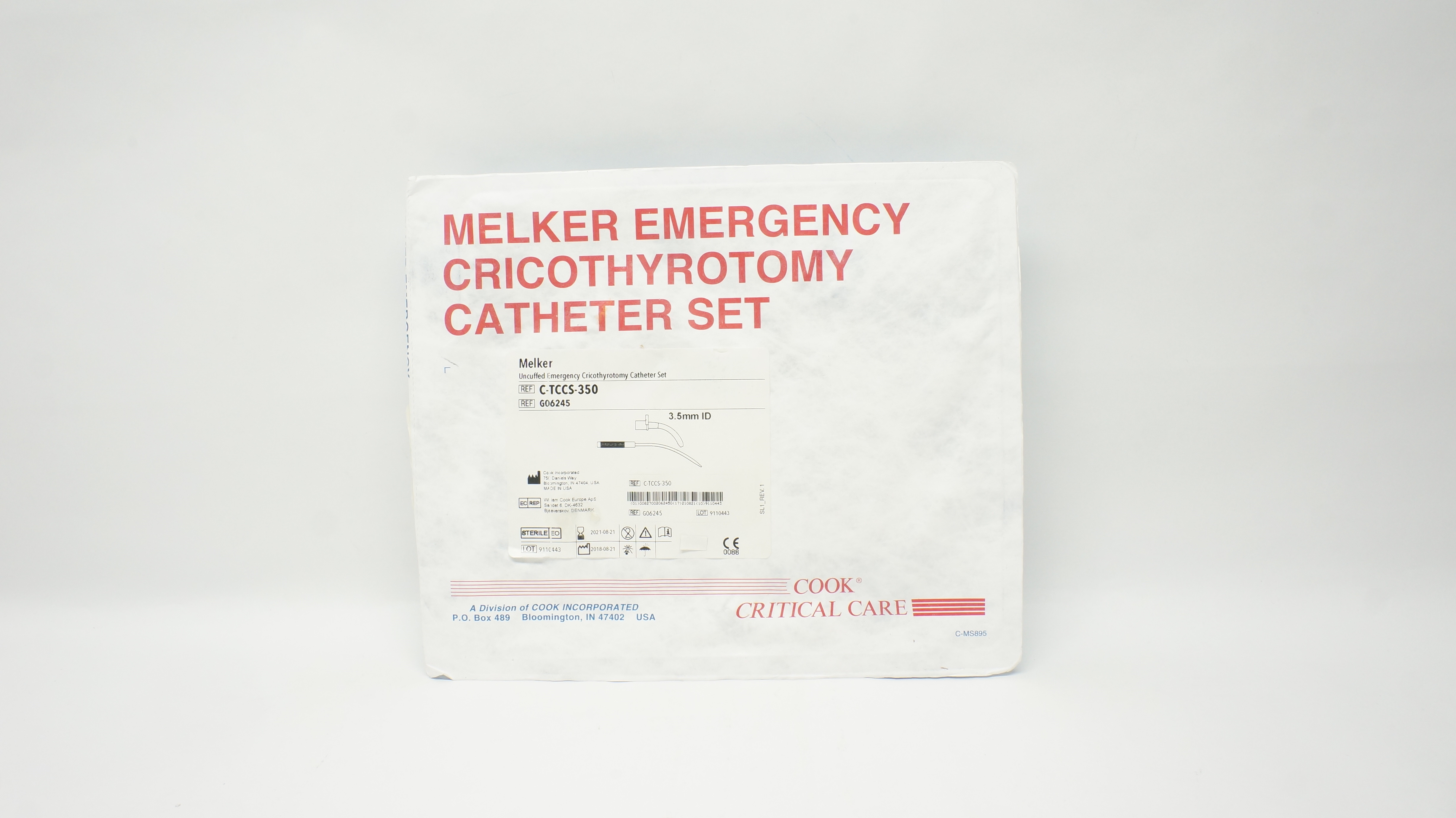 Cook G06245 Melker Uncuffed Emergency Cricothyrotomy Cath. Set 3.5mm ID (x)