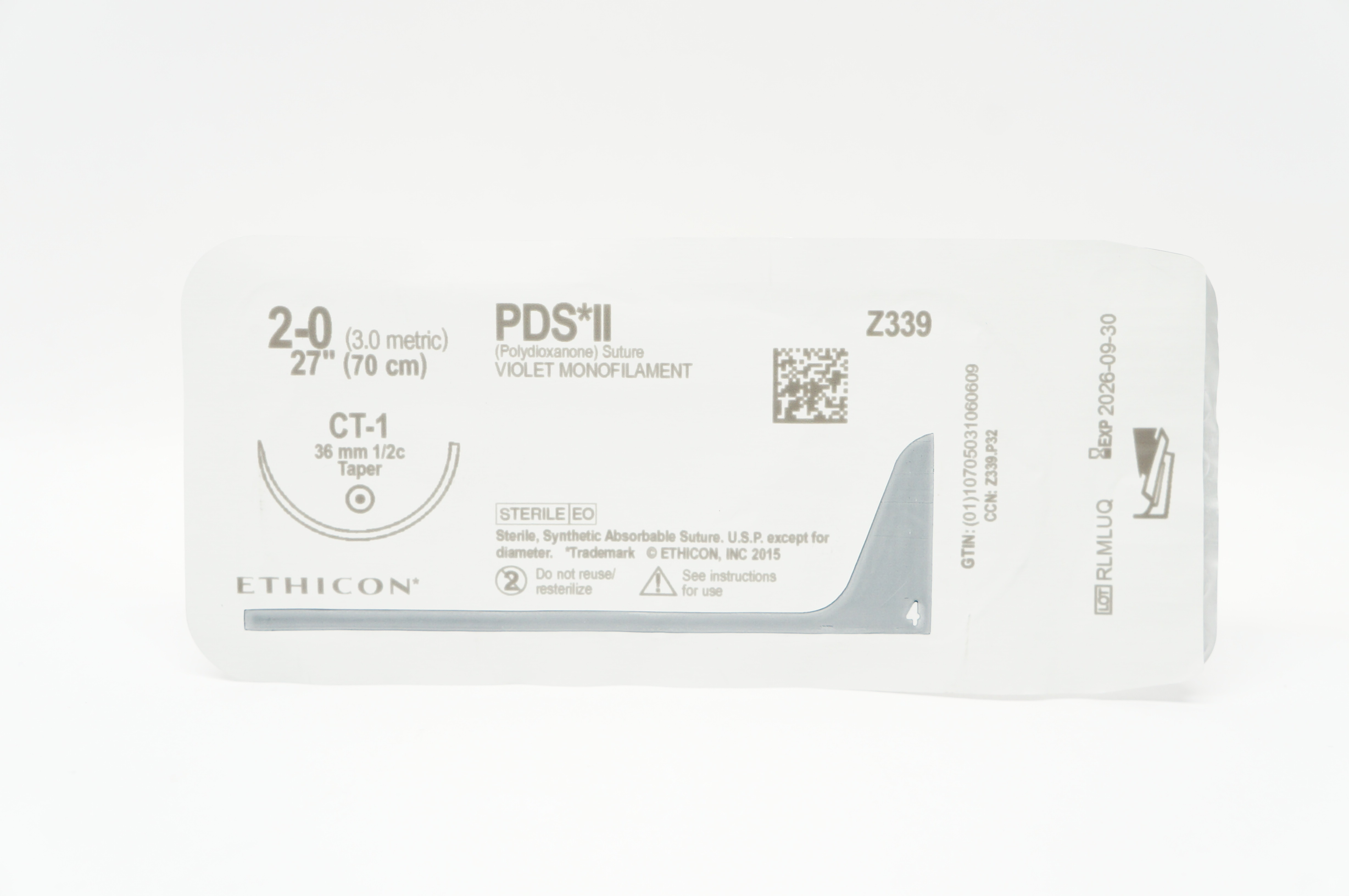 Ethicon Z339 2-0 PDS II CT-1 36mm 1/2c Taper, 27inch