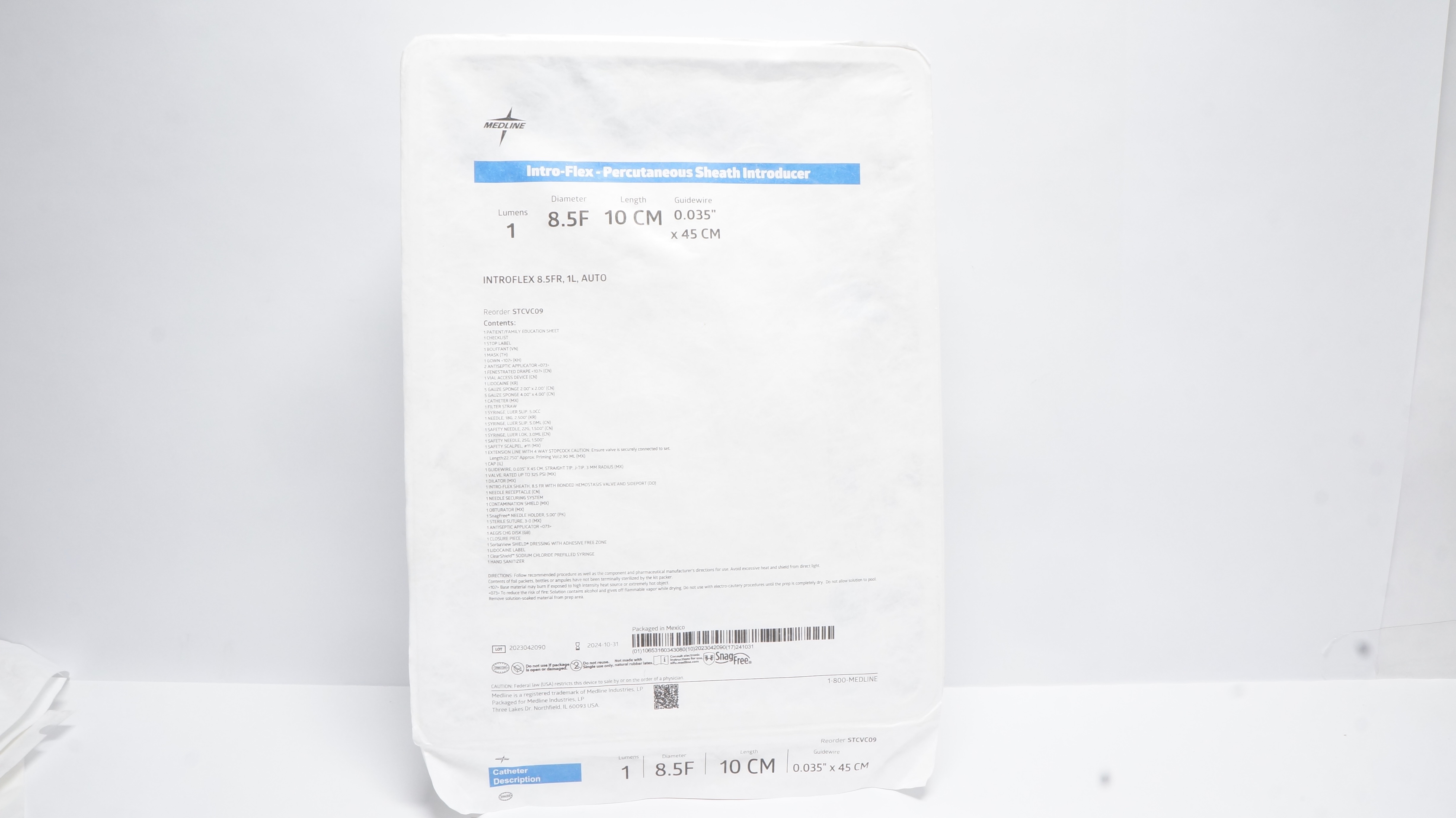 Medline STCVC09 Intro-Flex-Percutaneous Sheath Introducer 1Lumen x 8.5F x 10cm