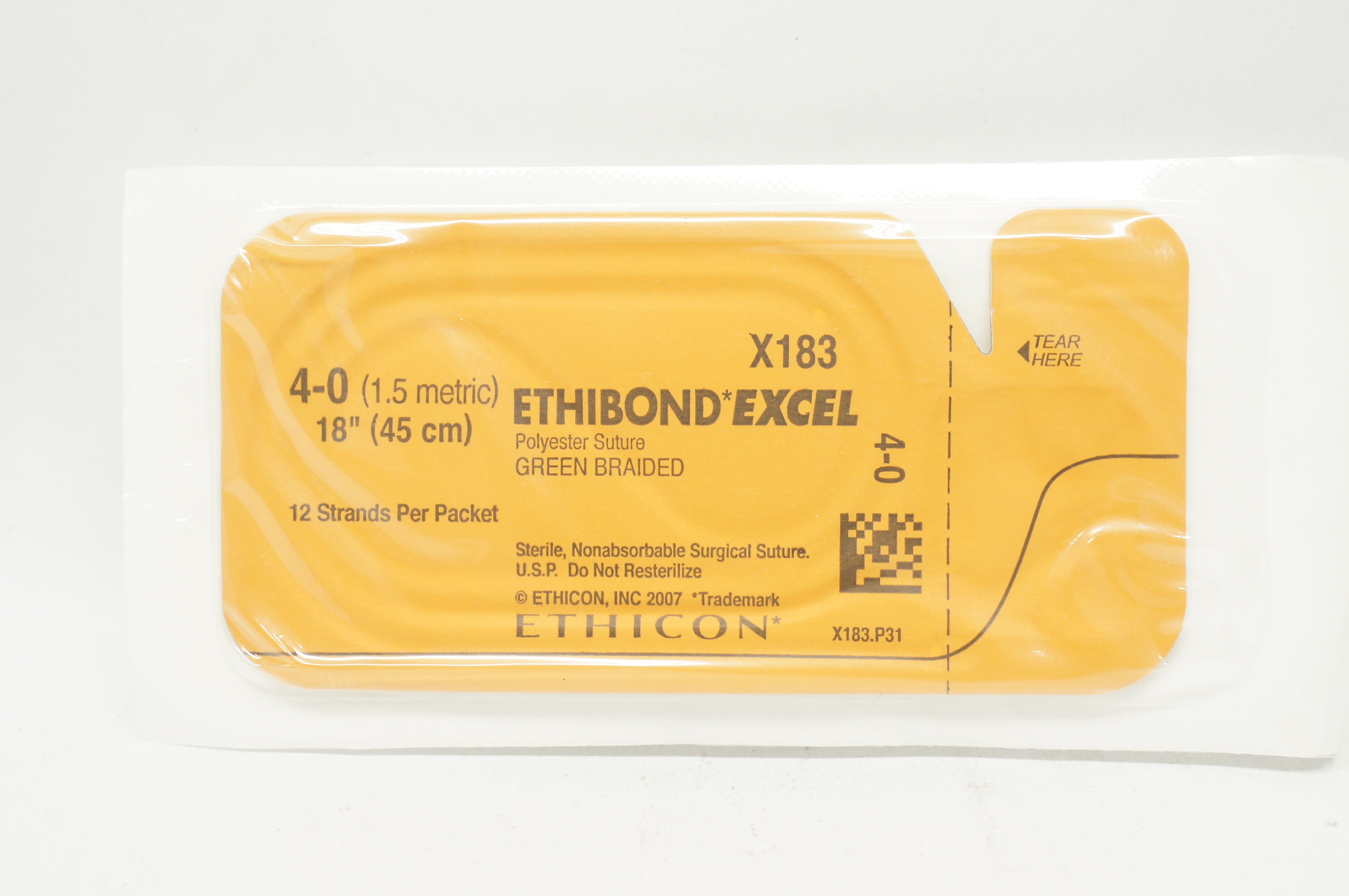 Ethicon X183 4-0 Ethibond Excel Polyester Stre Green Braided, 18 inch