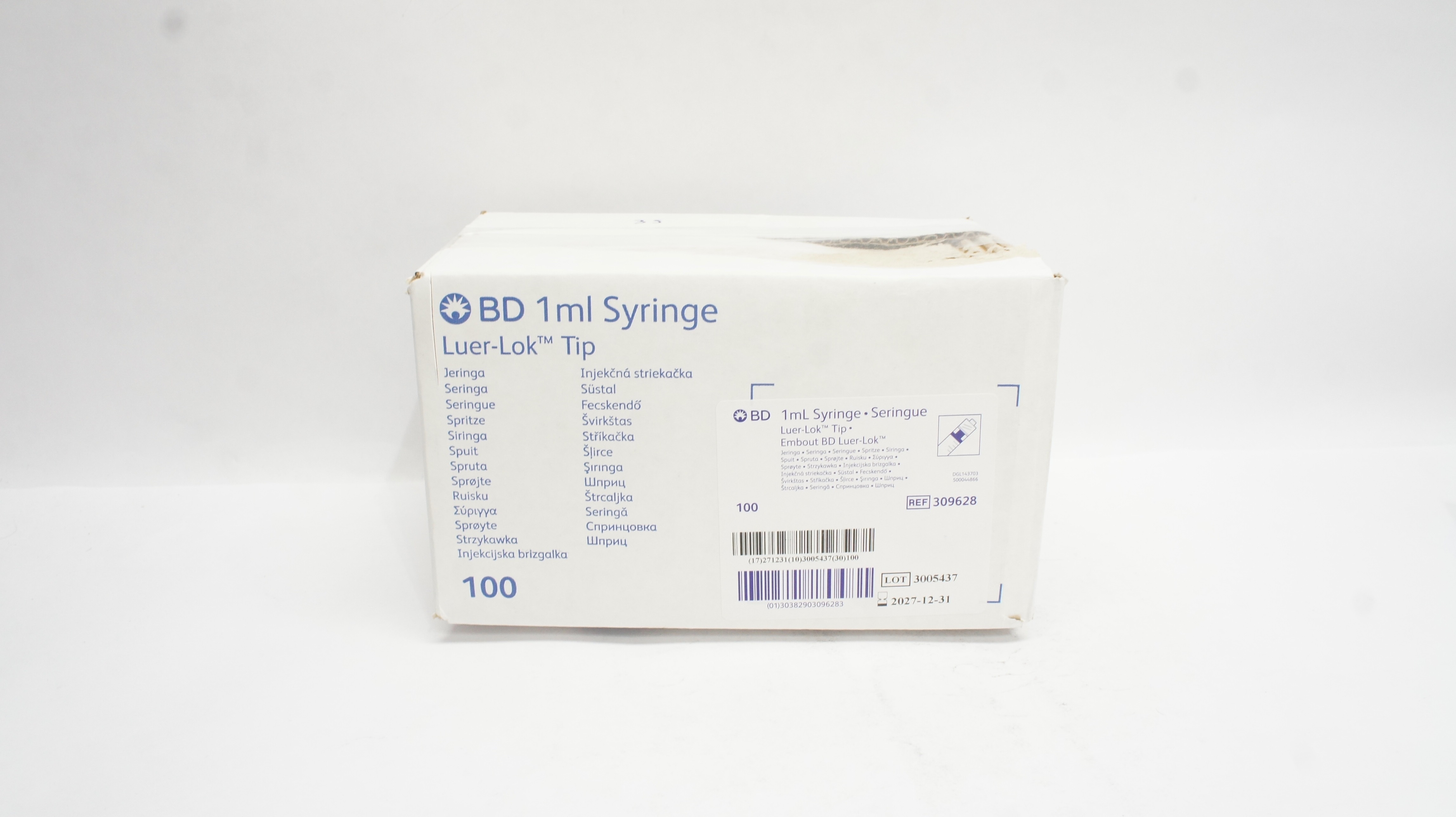 BD 309628 1ml Luer Lok Tip Syringe - Box of 100