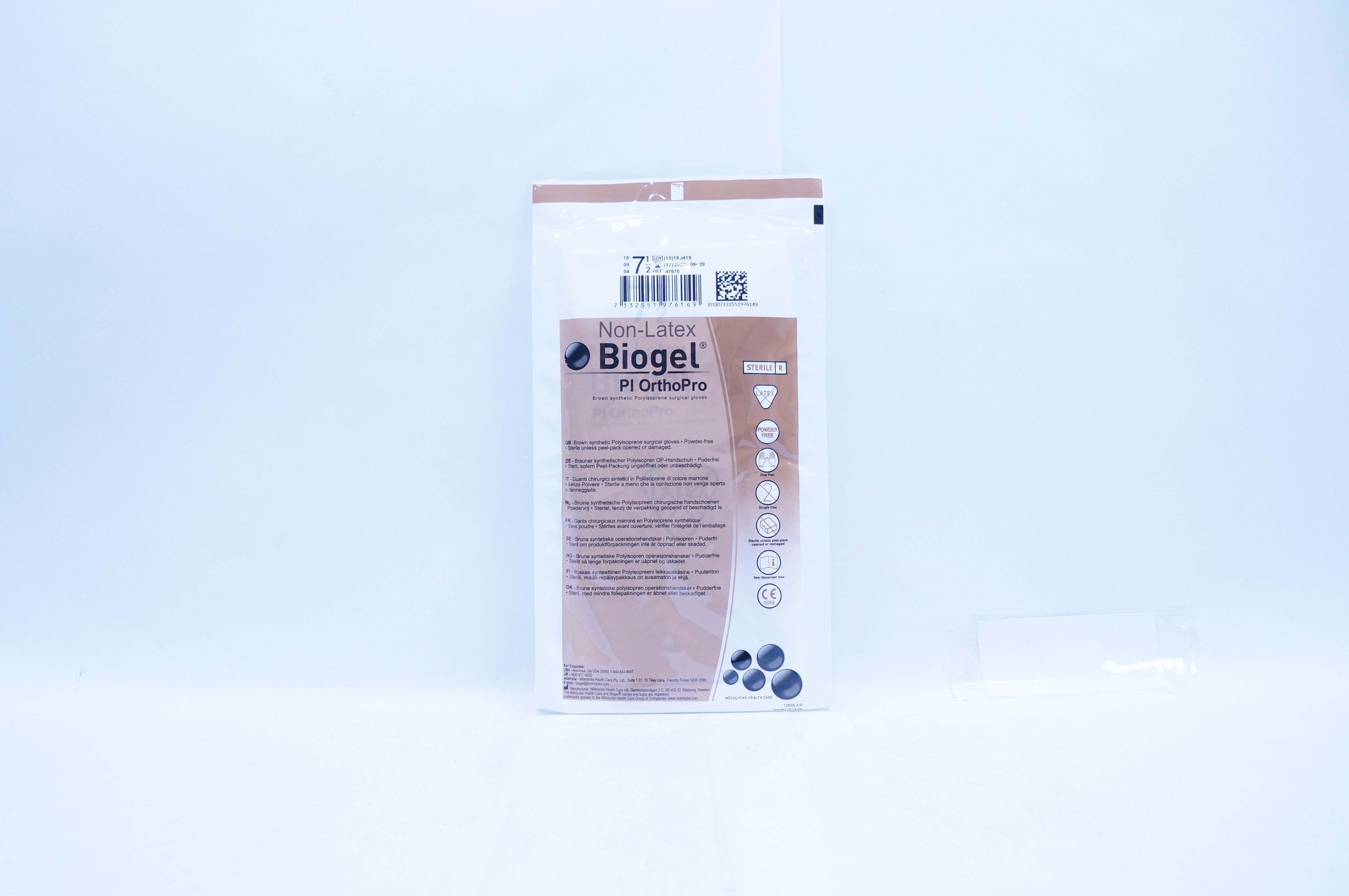 Molnlycke HealthCare 47675 Biogel Pl OrthoPro Surgical Gloves, 7-1/2