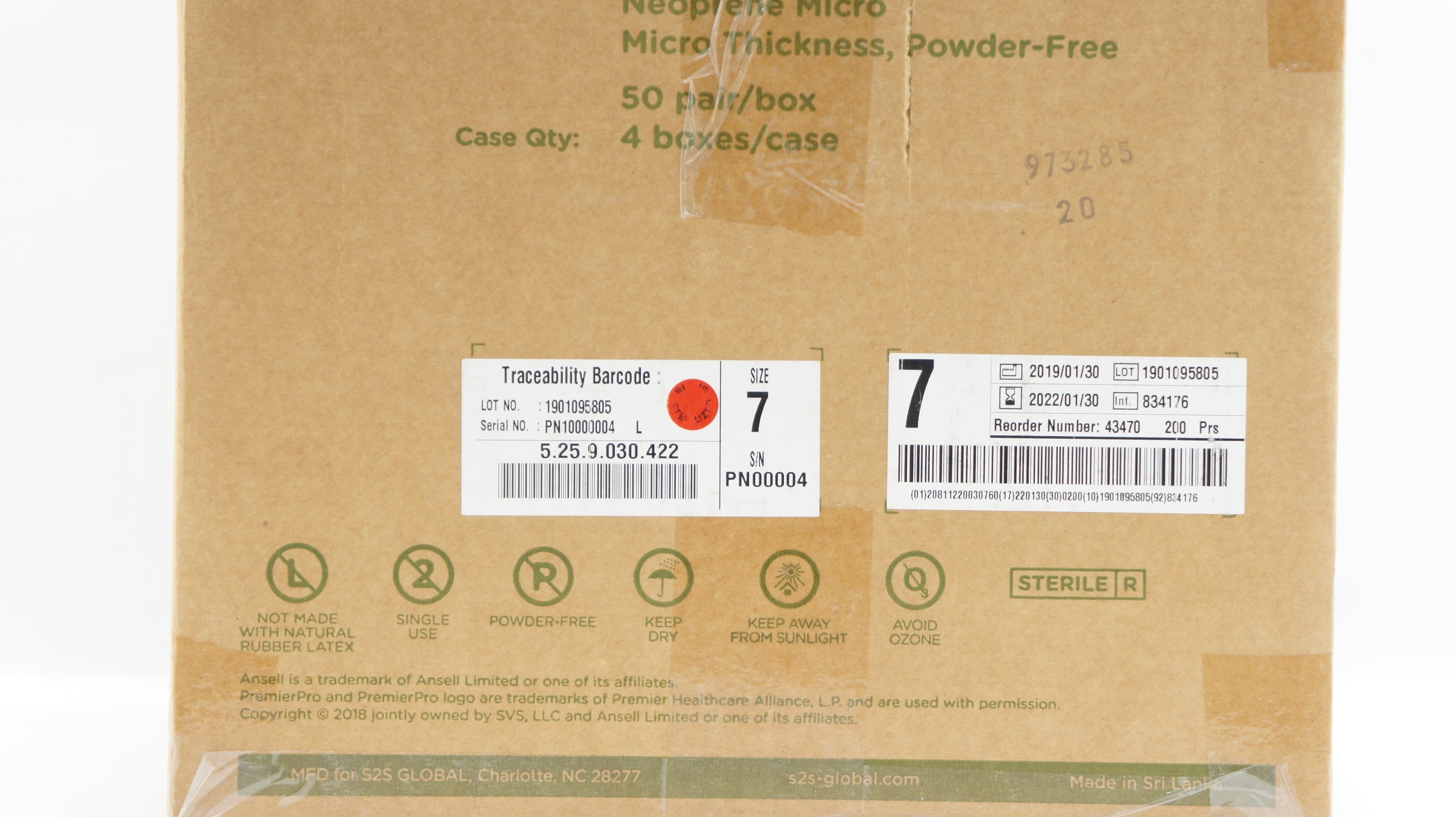 Ansell 43470 PremierPro Surgical Gloves, Size 7 (x) - Case of 4 Boxes of 50