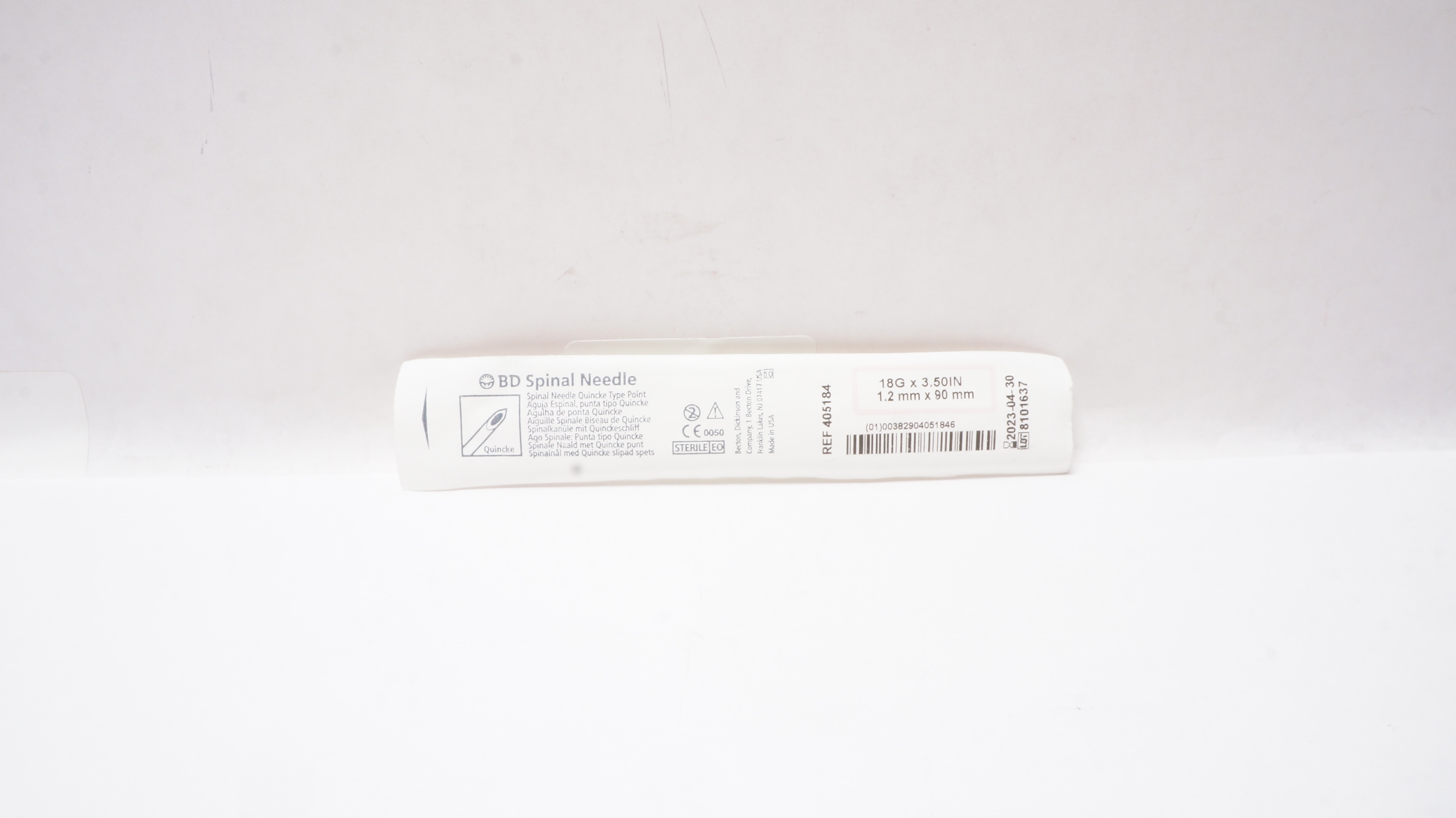 BD 405184 Becton Spinal Ndle. Quincke Type Point 18G x 3.50inch (x)