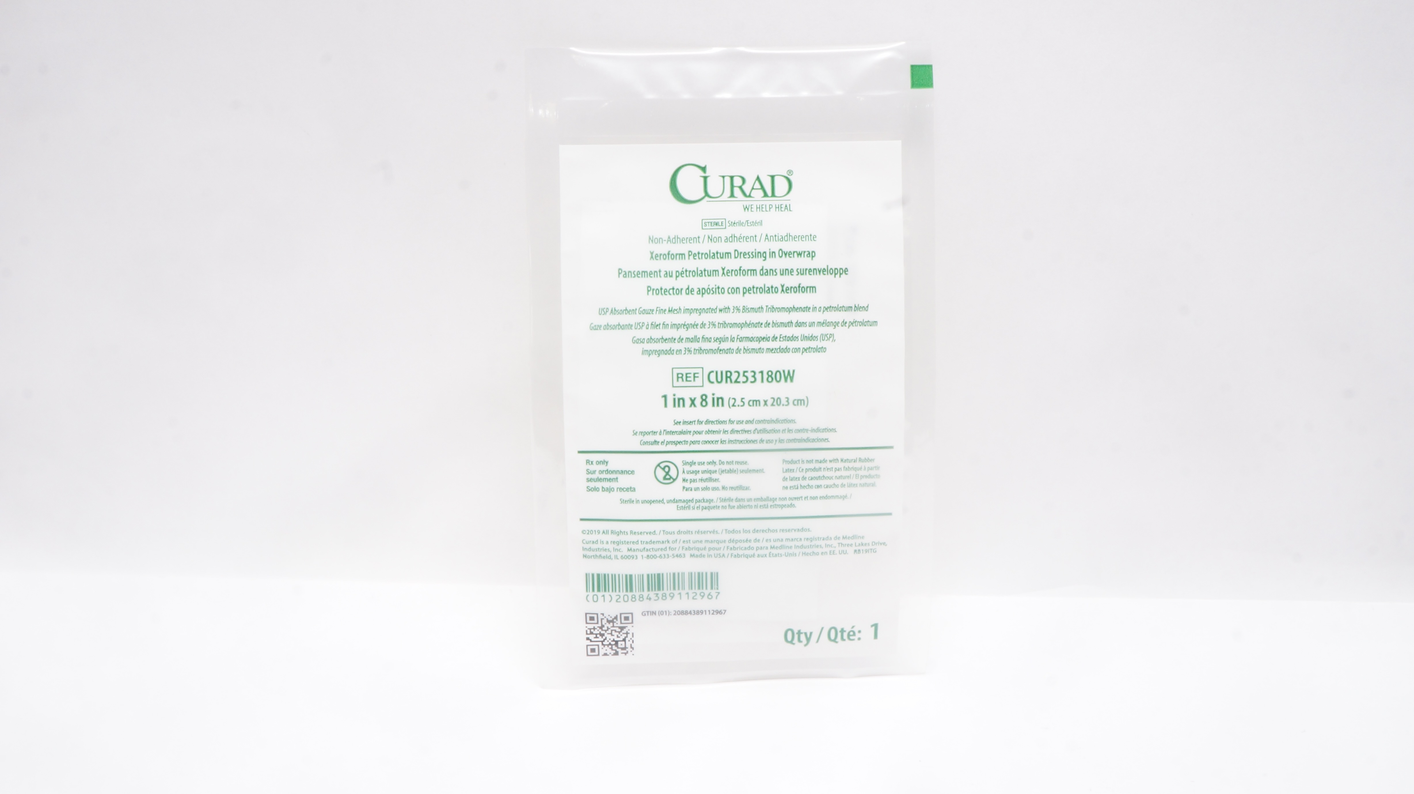 Medline CUR253180W Curad Xeroform Petrolatum Dressing 1inch x 8inch (x)