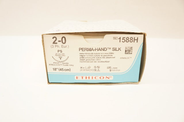 Ethicon 1588H 2-0 PERMA-HAND SILK PS 26mm 3/8c Reverse Cutting,18in(x)-Box of 32