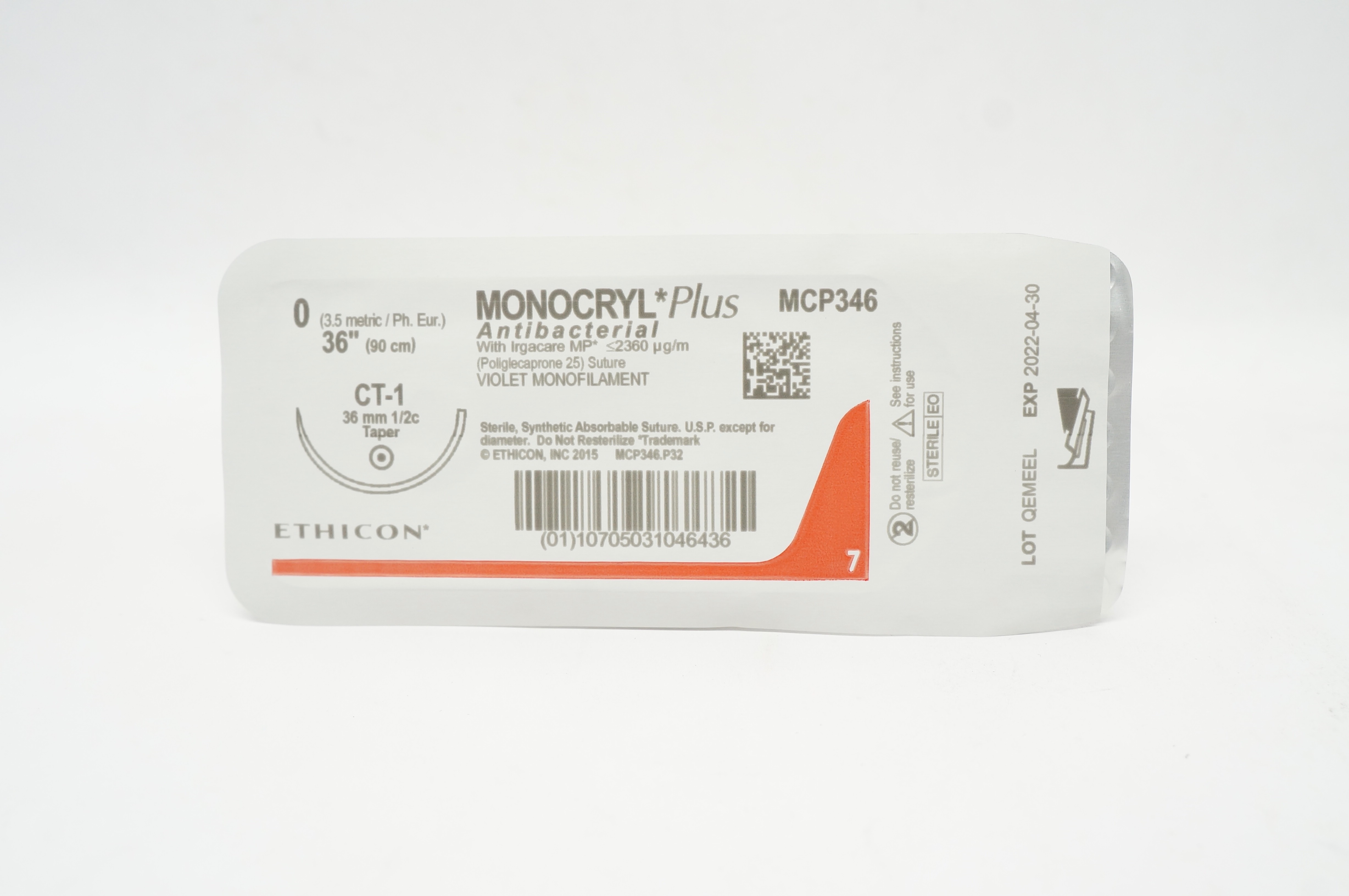 Ethicon MCP346 0 MONOCRYL Plus Stre CT-1 36mm 1/2c Taper, 36inch (x)