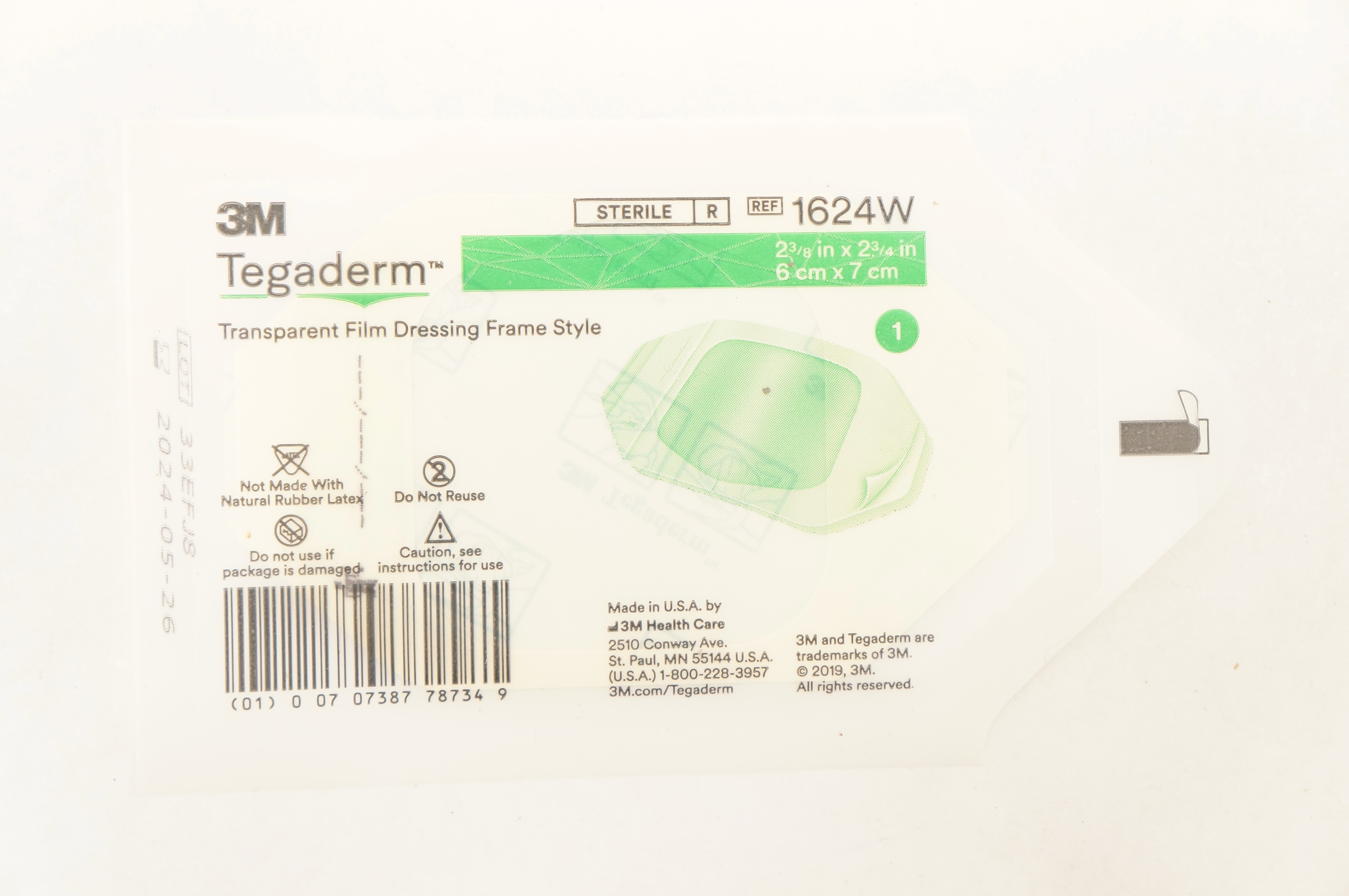 3M 1624W Tegaderm Transparent Film Dressing Frame Style 2-3/8 x 2-3/4 inch