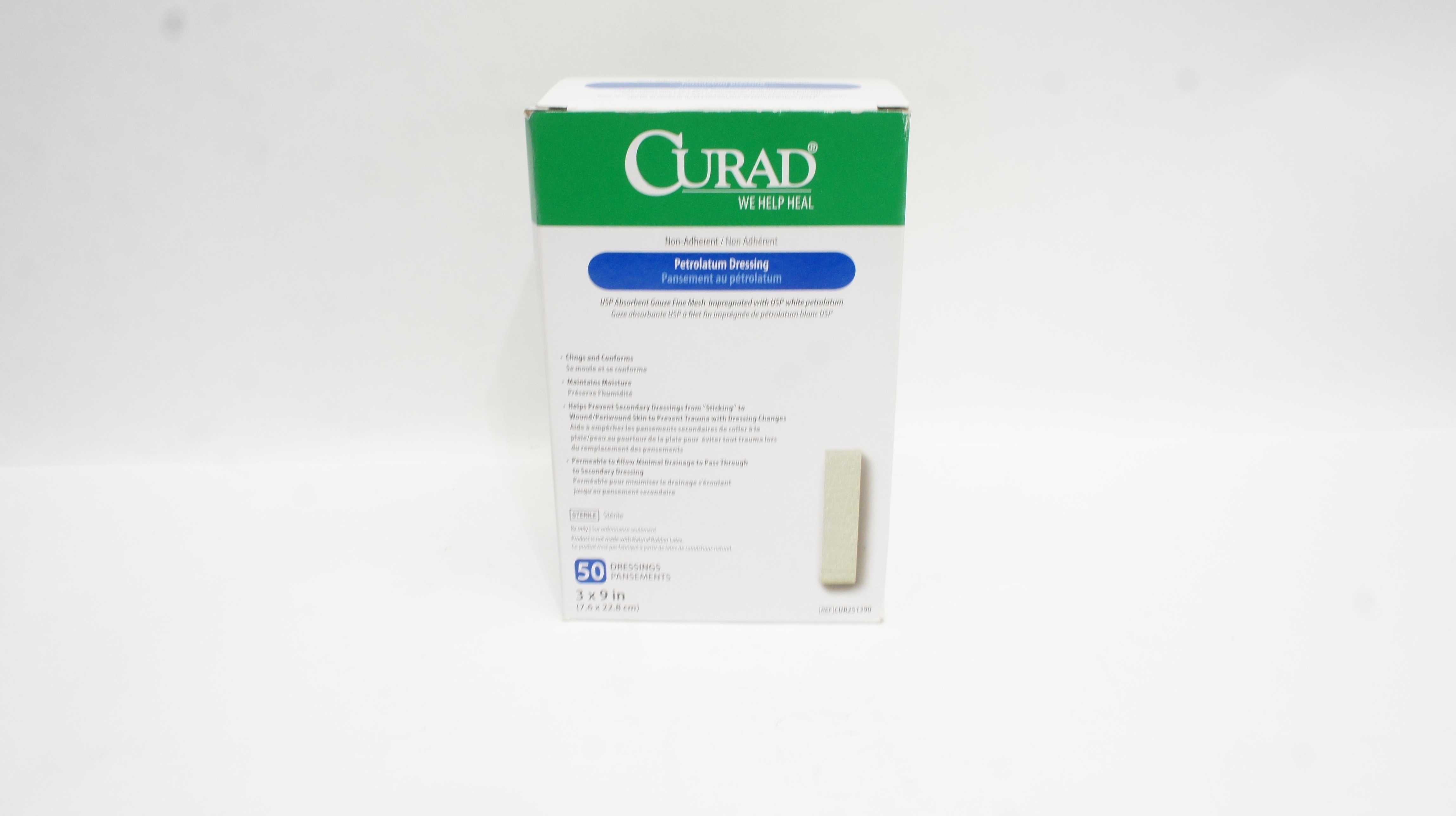Medline CUR251390 Curad Non-Adherent Petrolatum Dressing 3 x 9inch - Box of 50